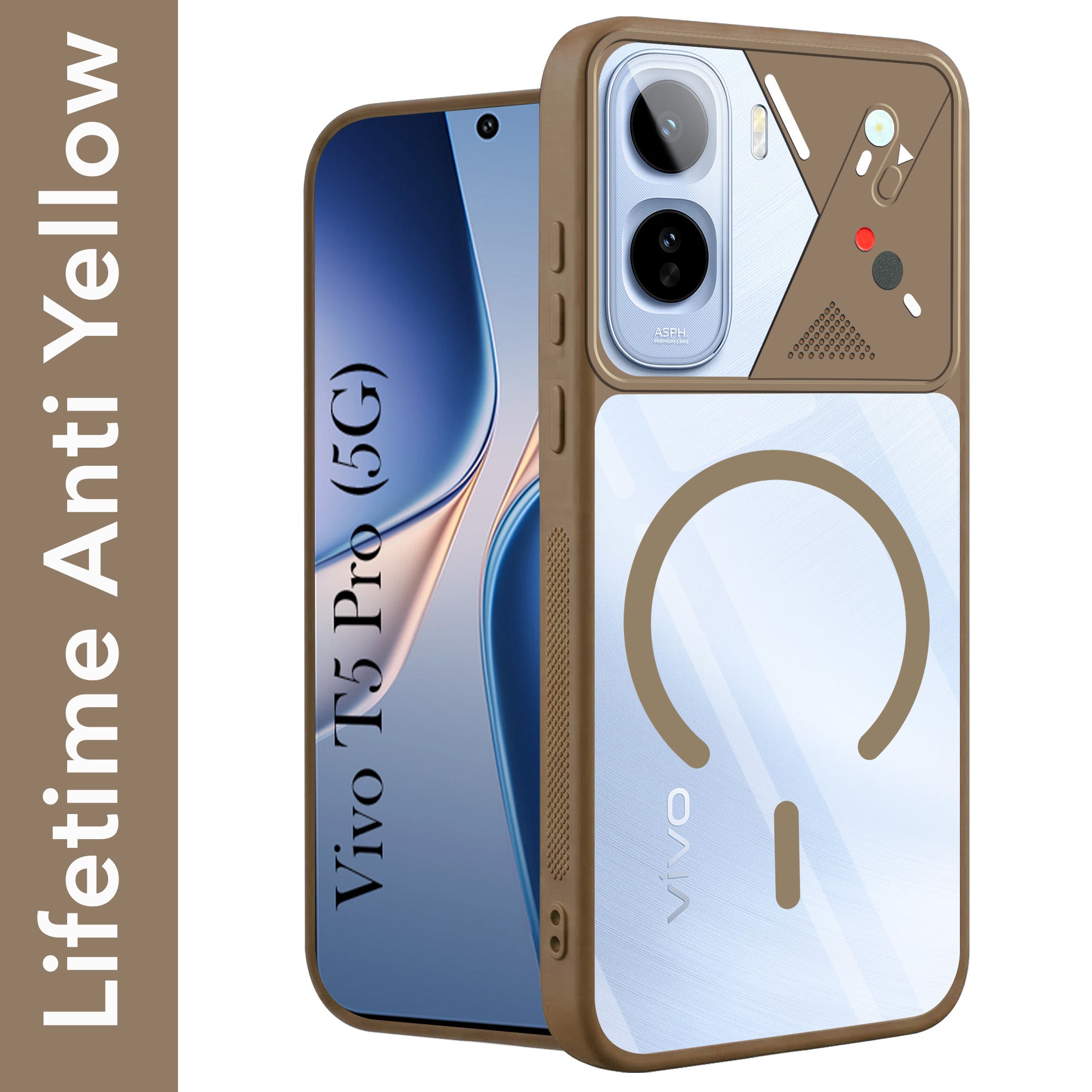 For Vivo T5 Pro 5G Back Cover Case Lifetime Anti-Yellow Clear (Camera Protection | Side Grip | Wireless MagSafe Compatible)