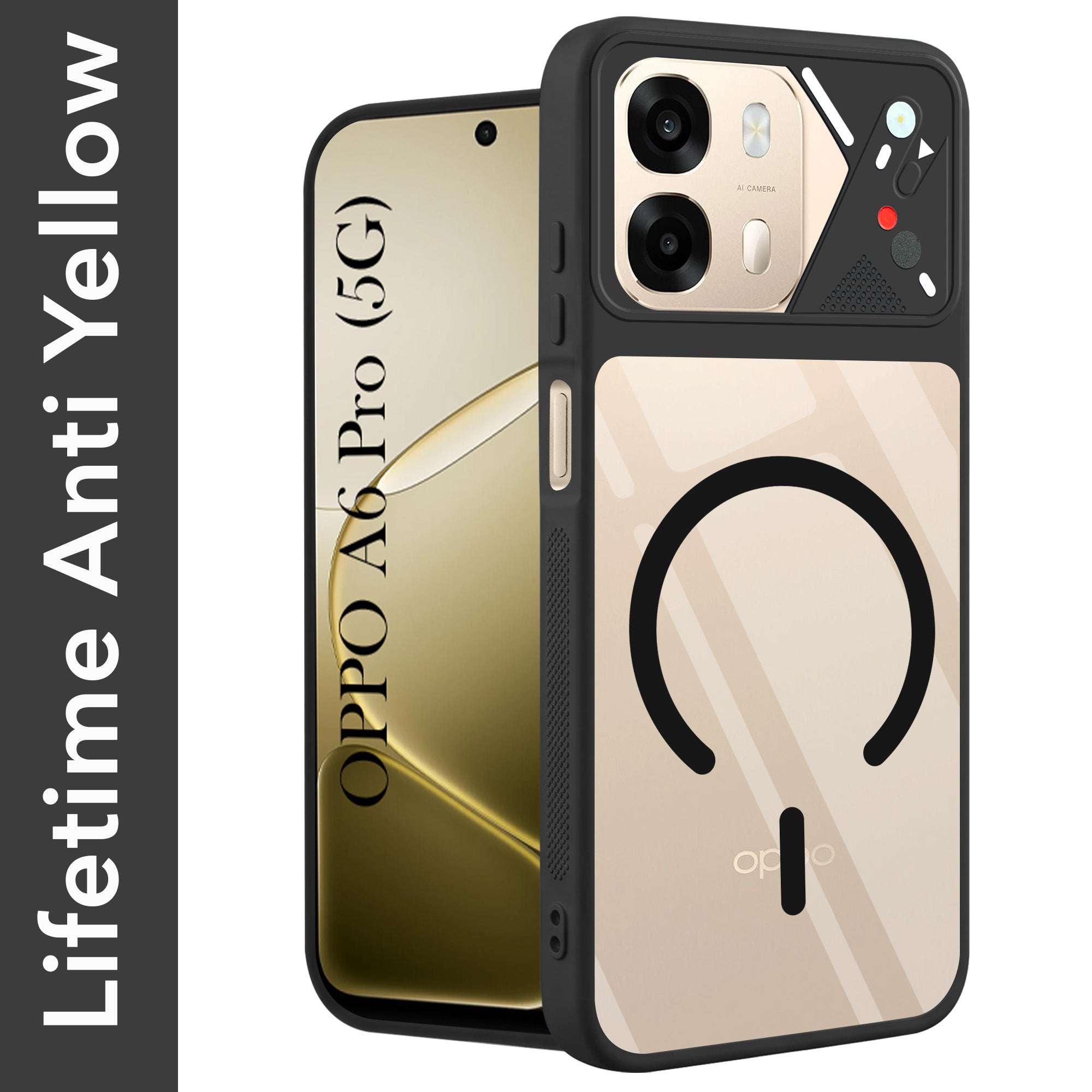 For Oppo A6 Pro Back Cover Case Lifetime Anti-Yellow Clear (Camera Protection | Side Grip | Wireless MagSafe Compatible)