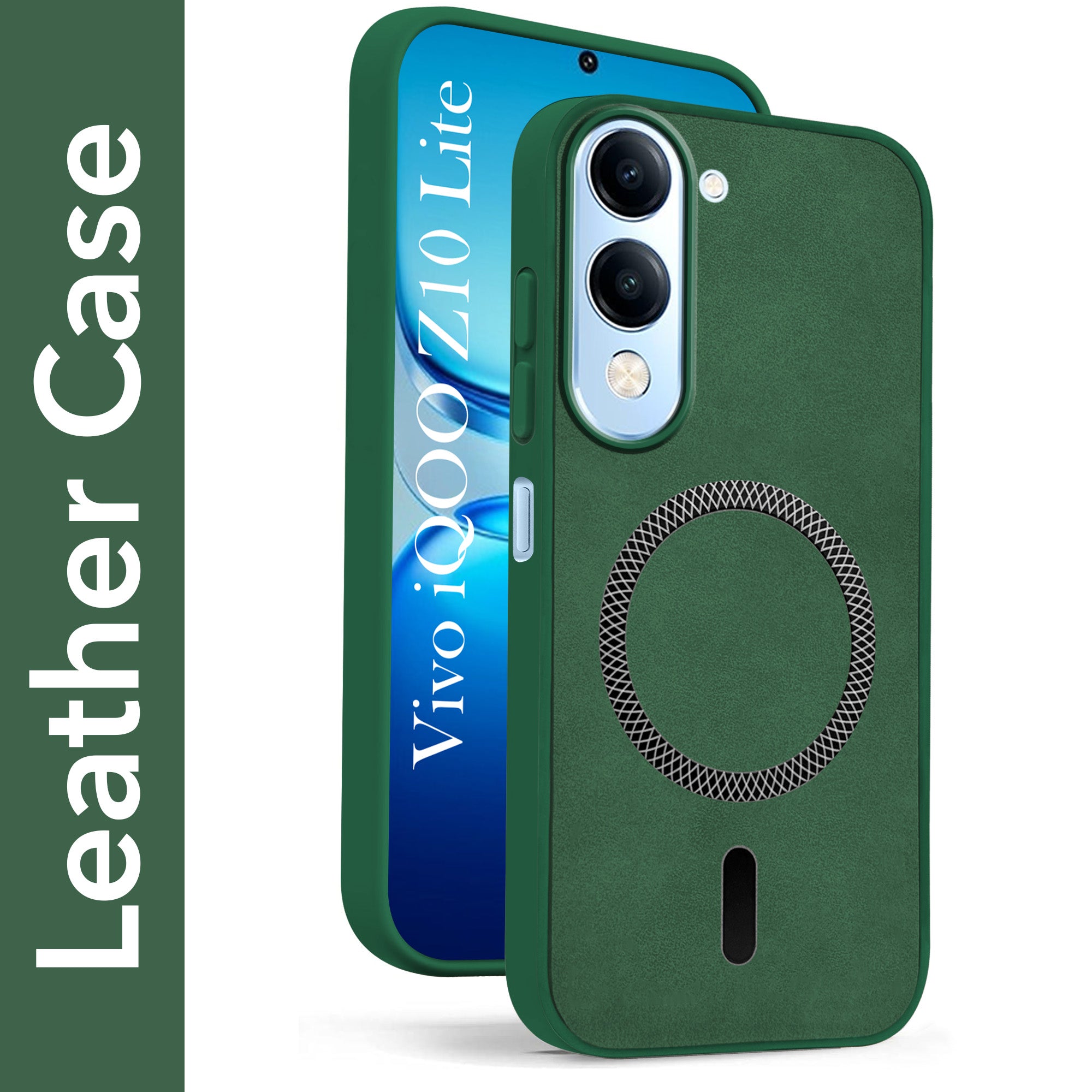 For Vivo iQOO Z10 Lite Back Cover Case Leather Finish (MagSafe Compatible Wireless Charging | Soft Touch | Camera Bump Protection)