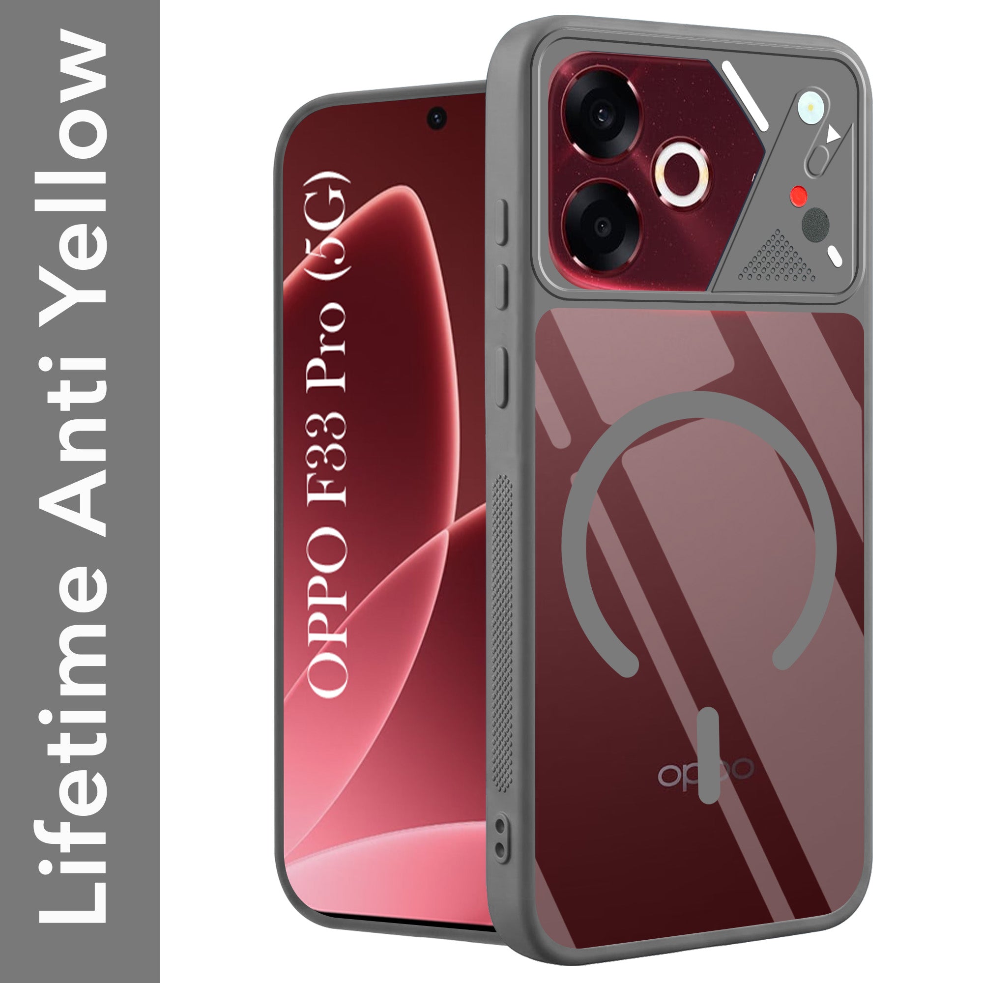 For Oppo F33 Pro 5G Back Cover Case Lifetime Anti-Yellow Clear (Camera Protection | Side Grip | Wireless MagSafe Compatible)