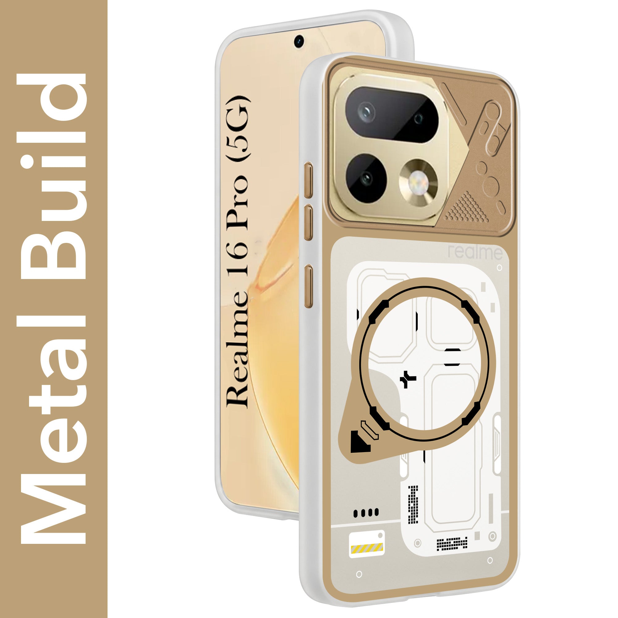 For Realme 16 Pro Metallic Back Cover Case (Metallic Camera Protection & Buttons | Translucent Milky Shade | Hard Polycarbonate)