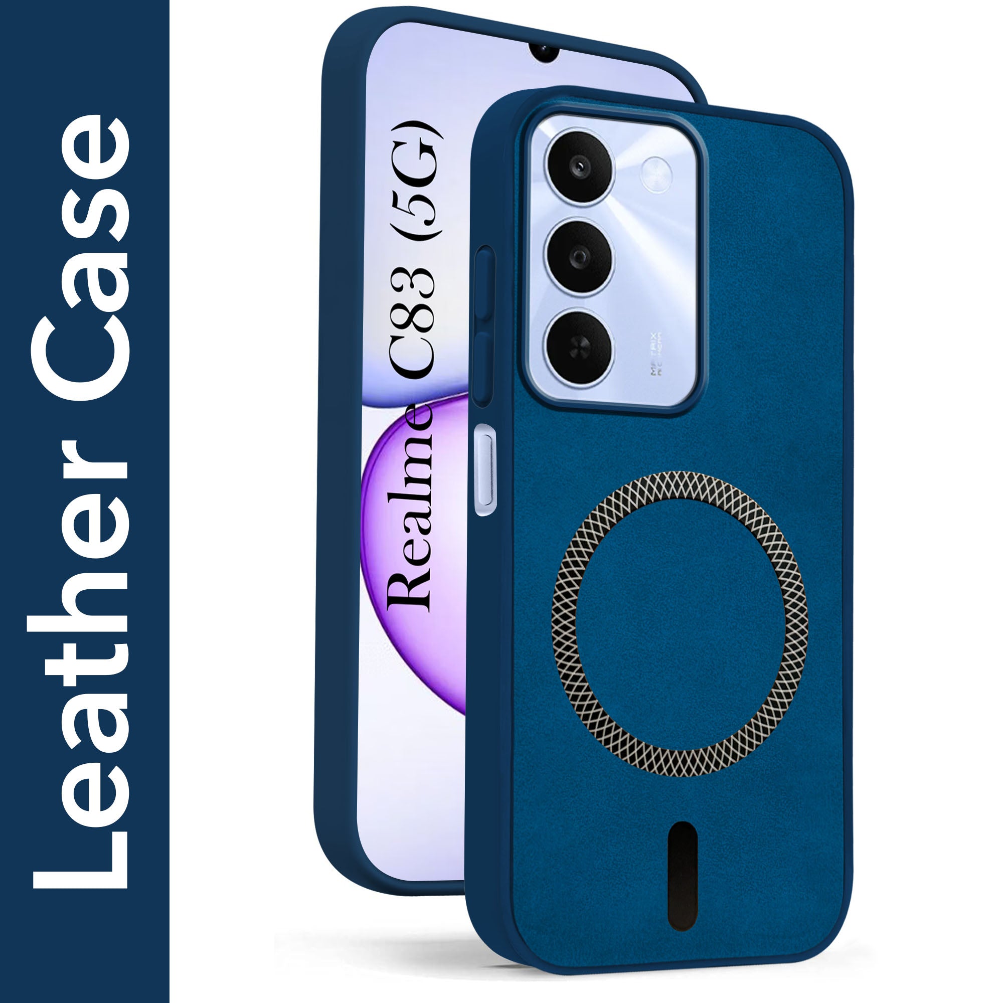 For Realme C83 5G Back Cover Case Leather Finish (MagSafe Compatible Wireless Charging | Soft Touch | Camera Bump Protection)