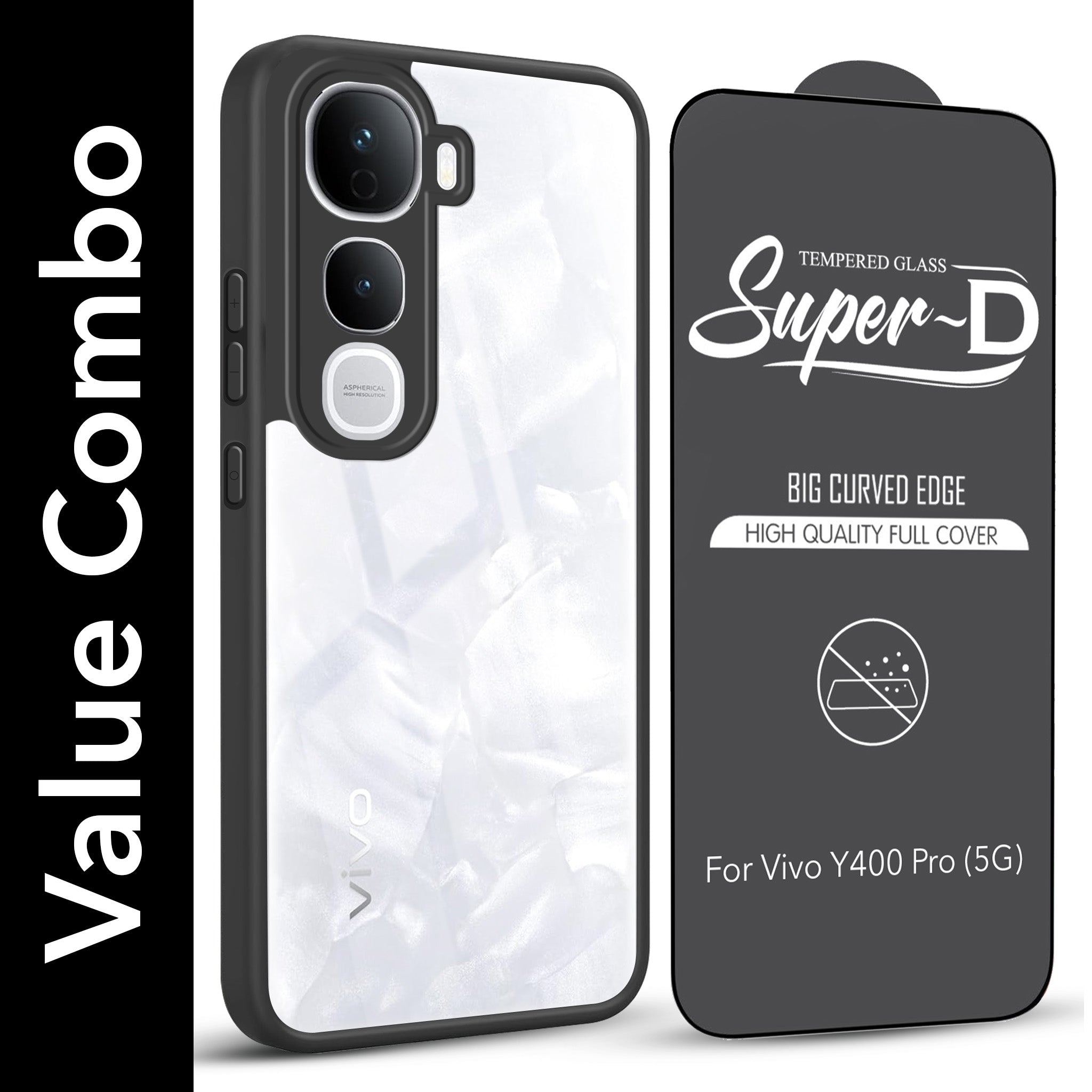 For Vivo Y400 Pro Combo with Back Cover and 9H Tempered Glass (Lifetime Anti-Yellow | Crystal Clear Shockproof | Oleophobic Coating Screen Glass)