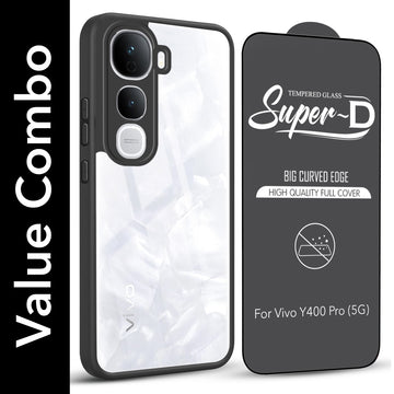 For Vivo Y400 Pro Combo with Back Cover and 9H Tempered Glass (Lifetime Anti-Yellow | Crystal Clear Shockproof | Oleophobic Coating Screen Glass)