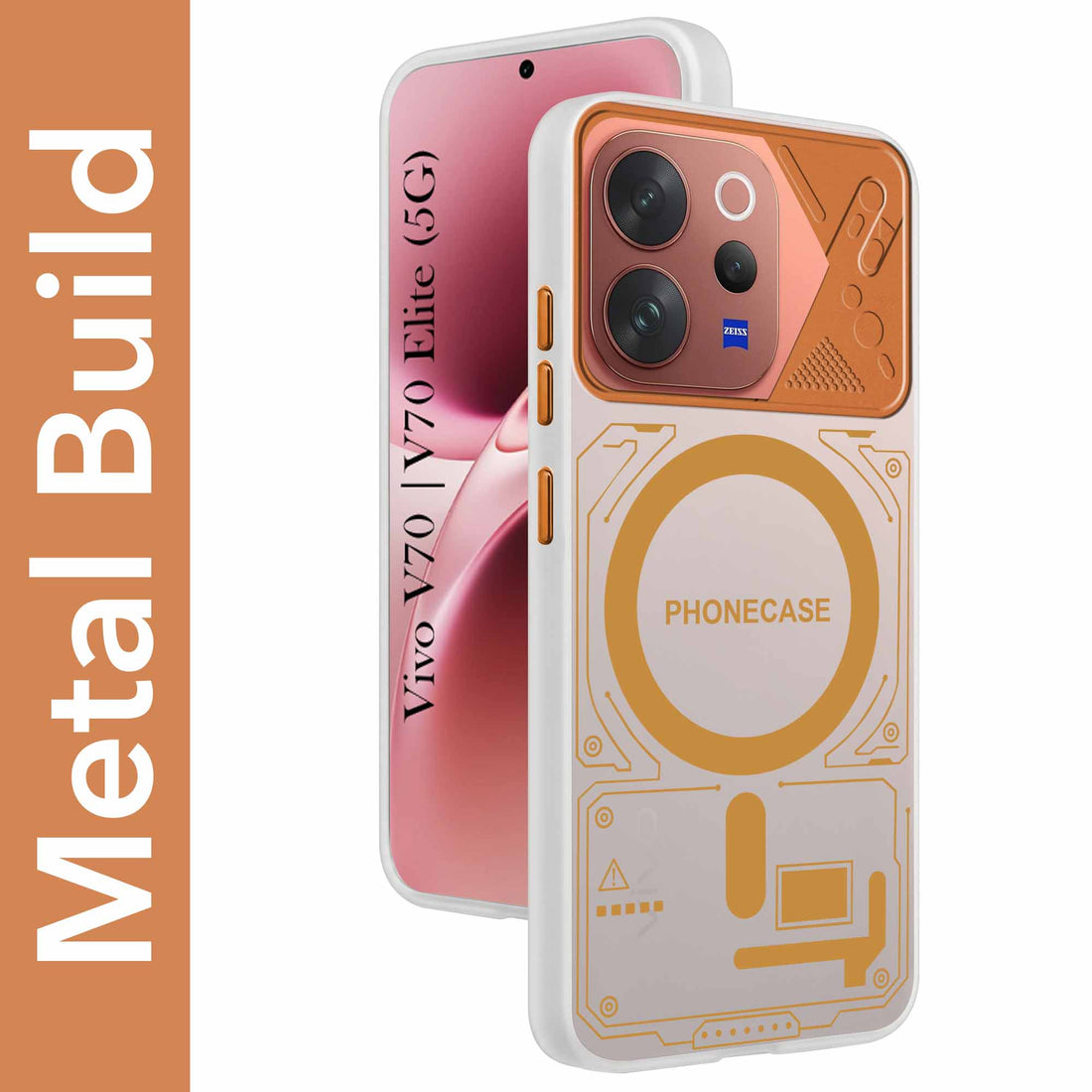 For Vivo V70 | Vivo V70 Elite 5G Metallic Back Cover Case (Metallic Camera Protection & Buttons | Translucent Milky Shade | Hard Polycarbonate)