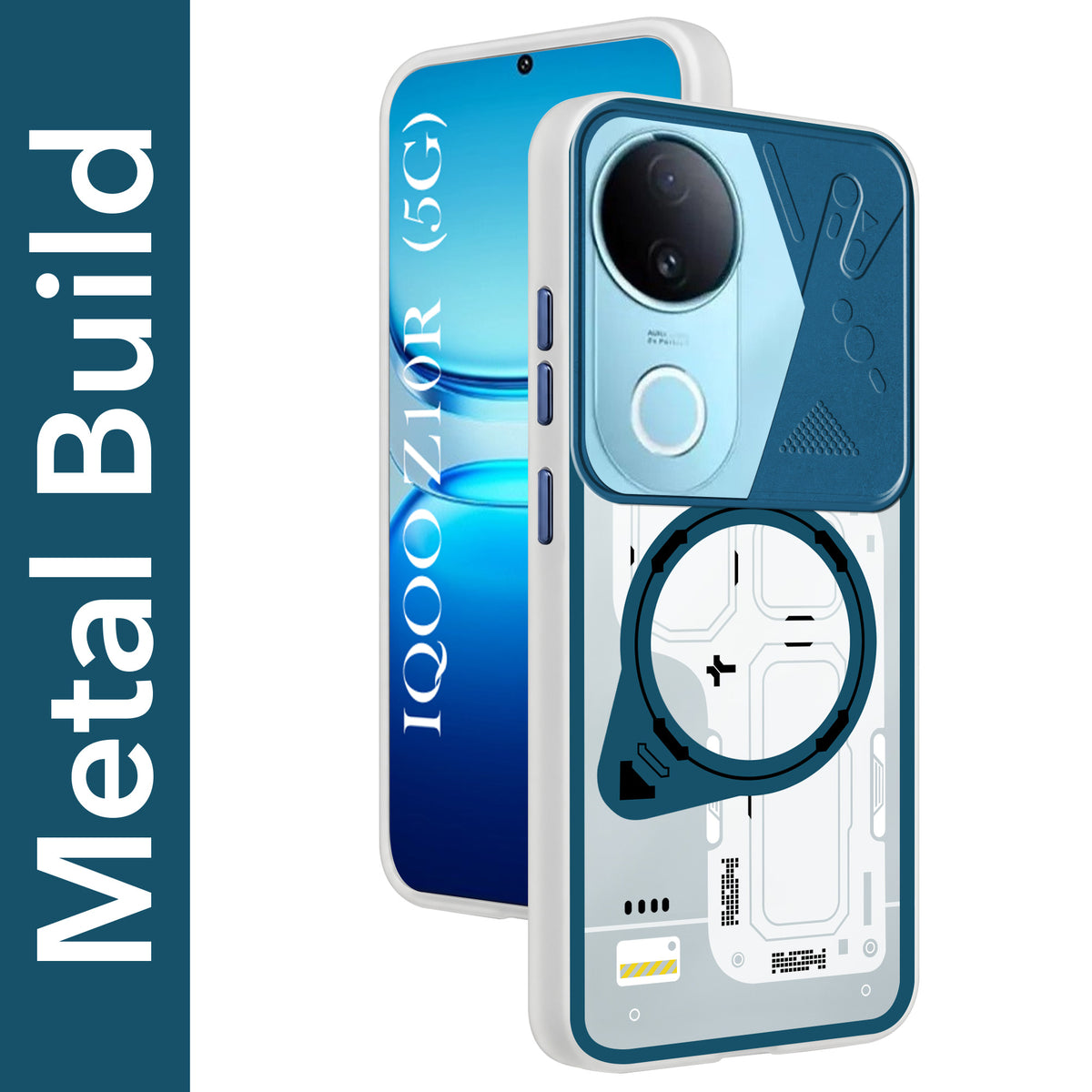 For Vivo iQOO Z10R Metallic Back Cover Case (Metallic Camera Protection & Buttons | Translucent Milky Shade | Hard Polycarbonate)