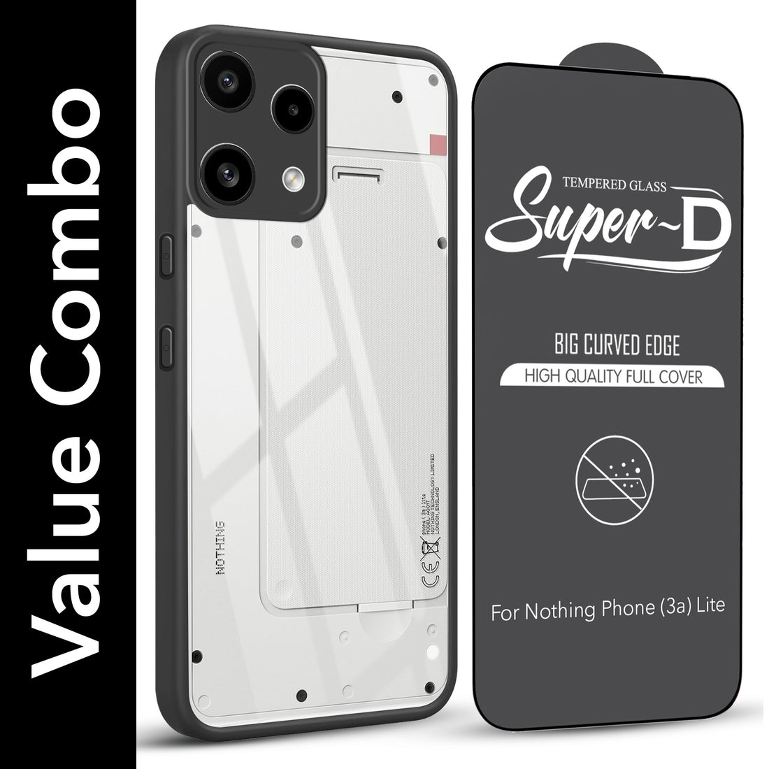 For Nothing Phone 3A Lite Combo with Back Cover and 9H Tempered Glass (Lifetime Anti-Yellow | Crystal Clear Shockproof | Oleophobic Coating Screen Glass)