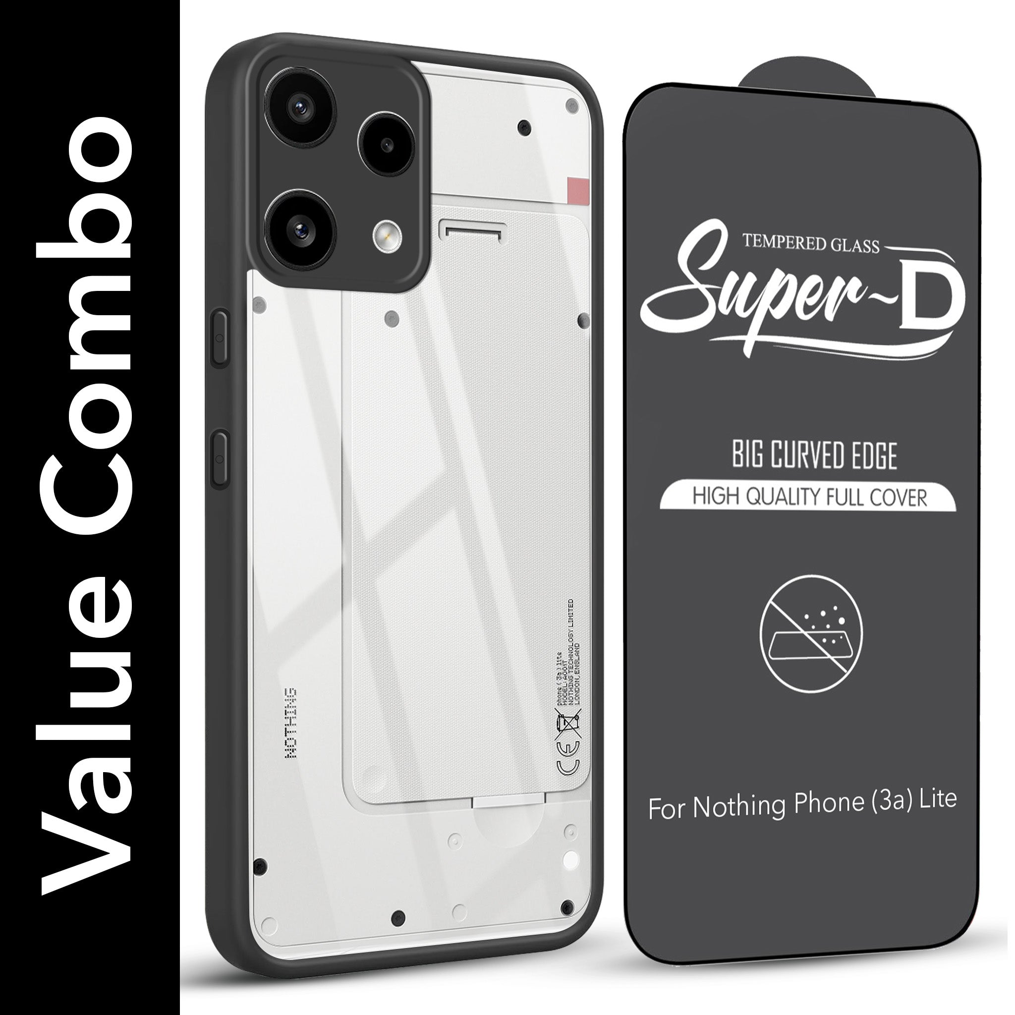 For Nothing Phone 3A Lite Combo with Back Cover and 9H Tempered Glass (Lifetime Anti-Yellow | Crystal Clear Shockproof | Oleophobic Coating Screen Glass)