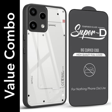 For Nothing Phone 3A Lite Combo with Back Cover and 9H Tempered Glass (Lifetime Anti-Yellow | Crystal Clear Shockproof | Oleophobic Coating Screen Glass)