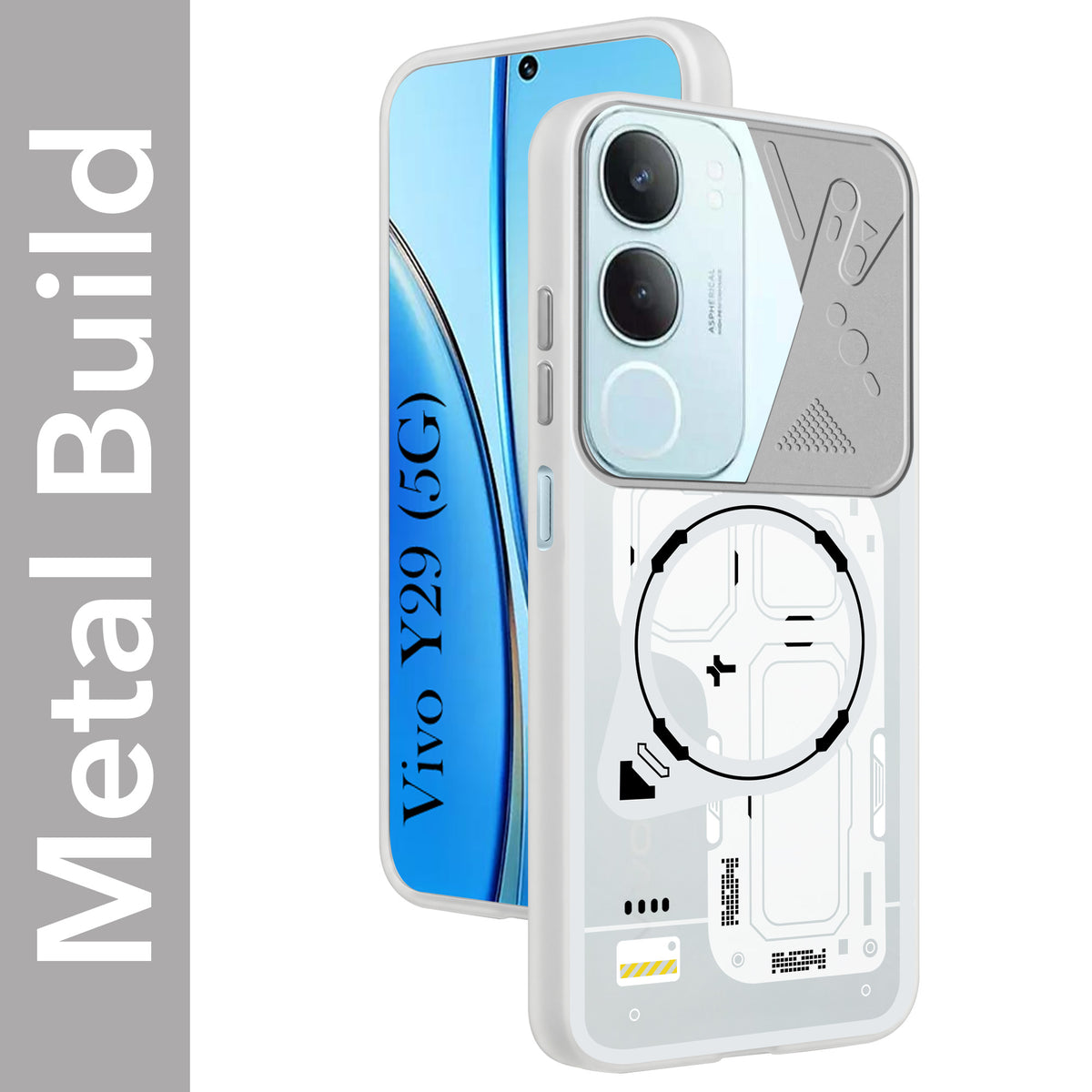 For Vivo Y29 Metallic Back Cover Case (Metallic Camera Protection & Buttons | Translucent Milky Shade | Hard Polycarbonate)