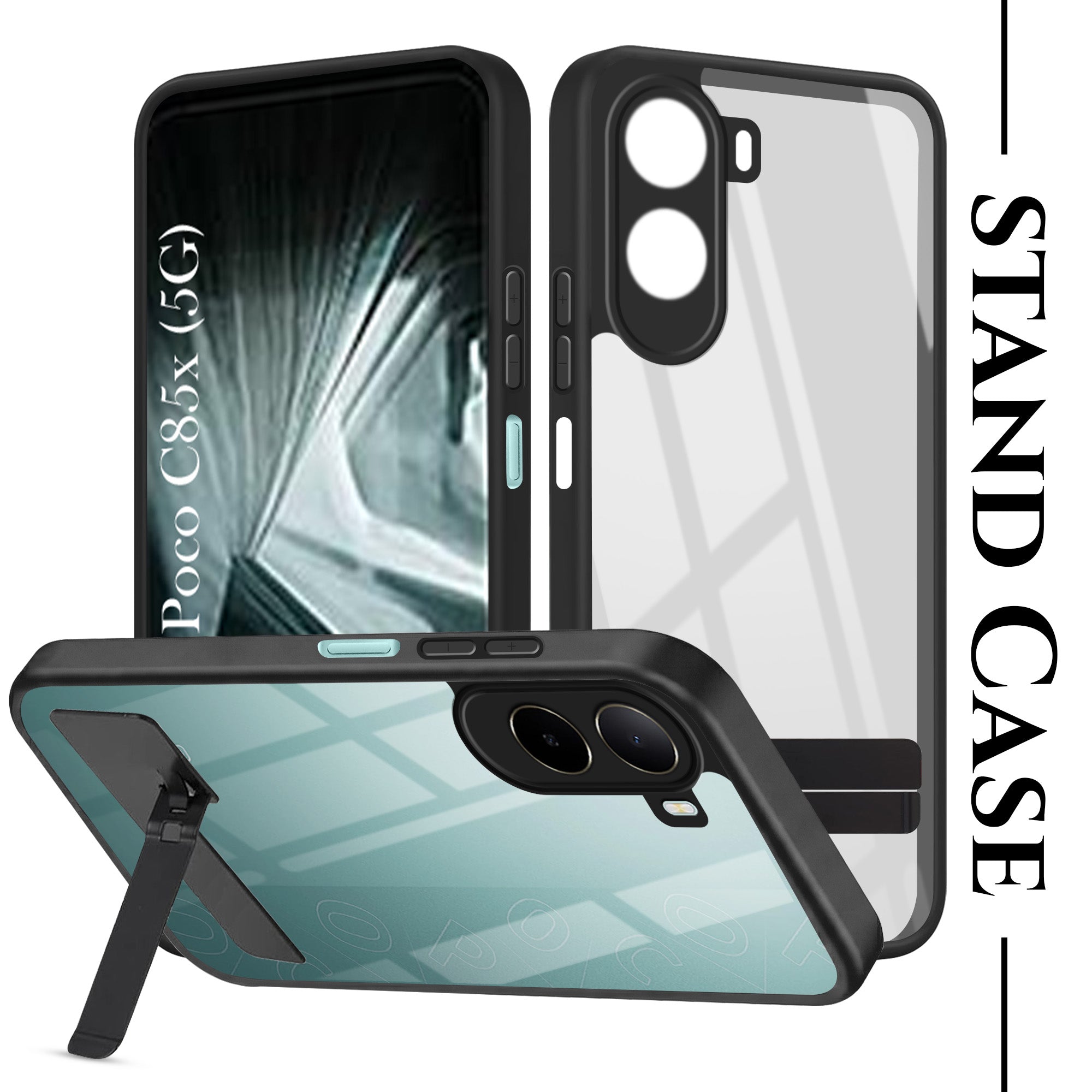 For Poco C85x 5G Back Cover Case (Built-in Stand | Lifetime Anti Yellow | Kickstand Shockproof | Camera Protection | MagSafe Compatible)