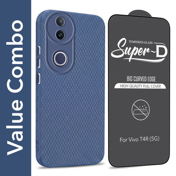 For Vivo T4R Combo with Back Cover and 9H Tempered Glass (Liquid Silicone | Camera Protection | Oleophobic Coating Screen Glass)