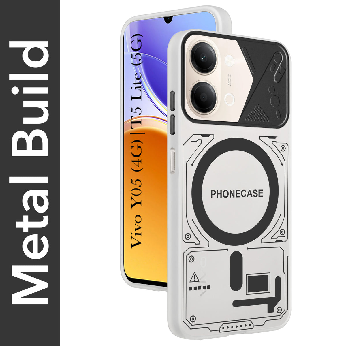 For Vivo Y05 4G | Vivo T5 Lite 5G Metallic Back Cover Case (Metallic Camera Protection & Buttons | Translucent Milky Shade | Hard Polycarbonate)