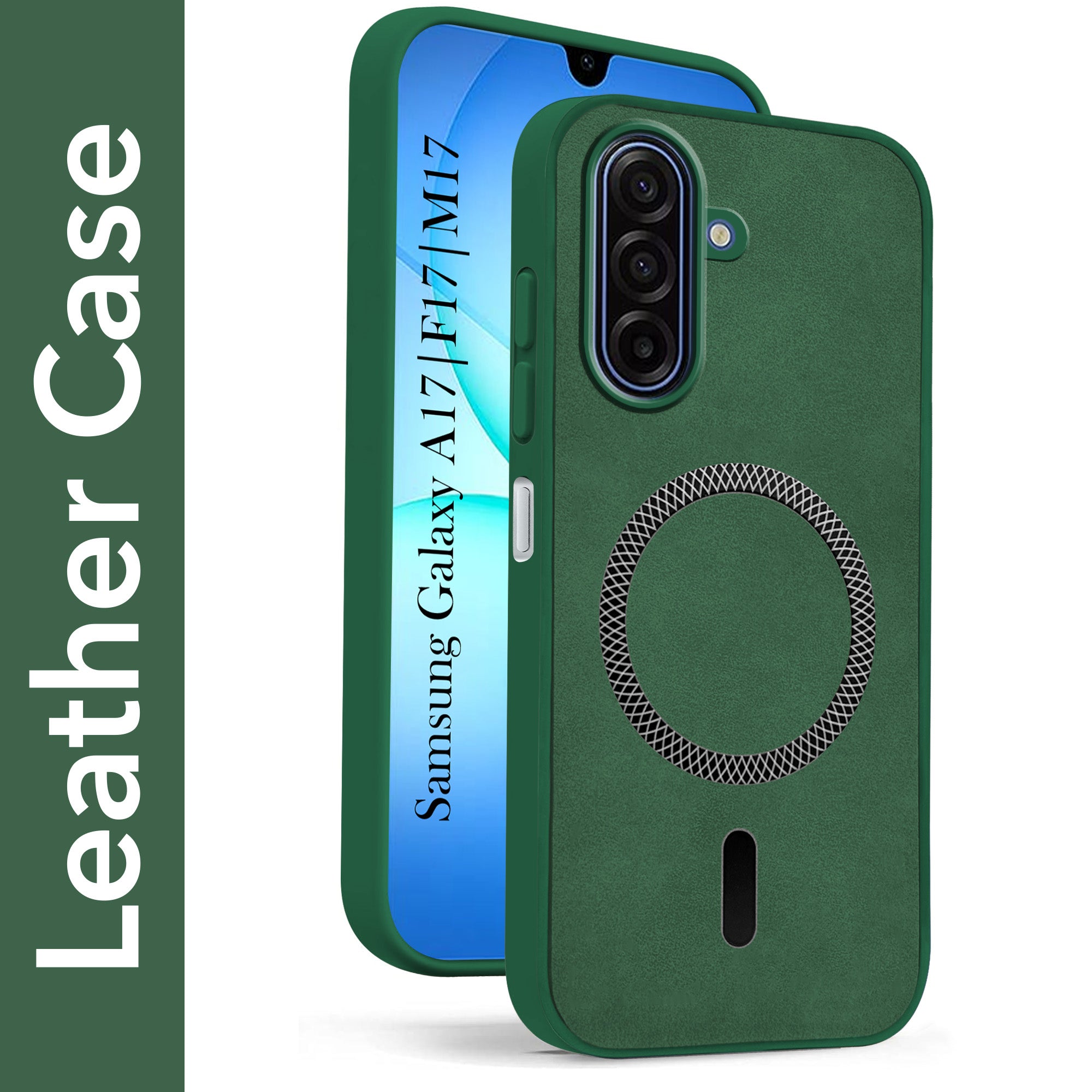 For Samsung Galaxy A17 | Samsung F17 | Samsung M17 5G Back Cover Case Leather Finish (MagSafe Compatible Wireless Charging | Soft Touch | Camera Bump Protection)
