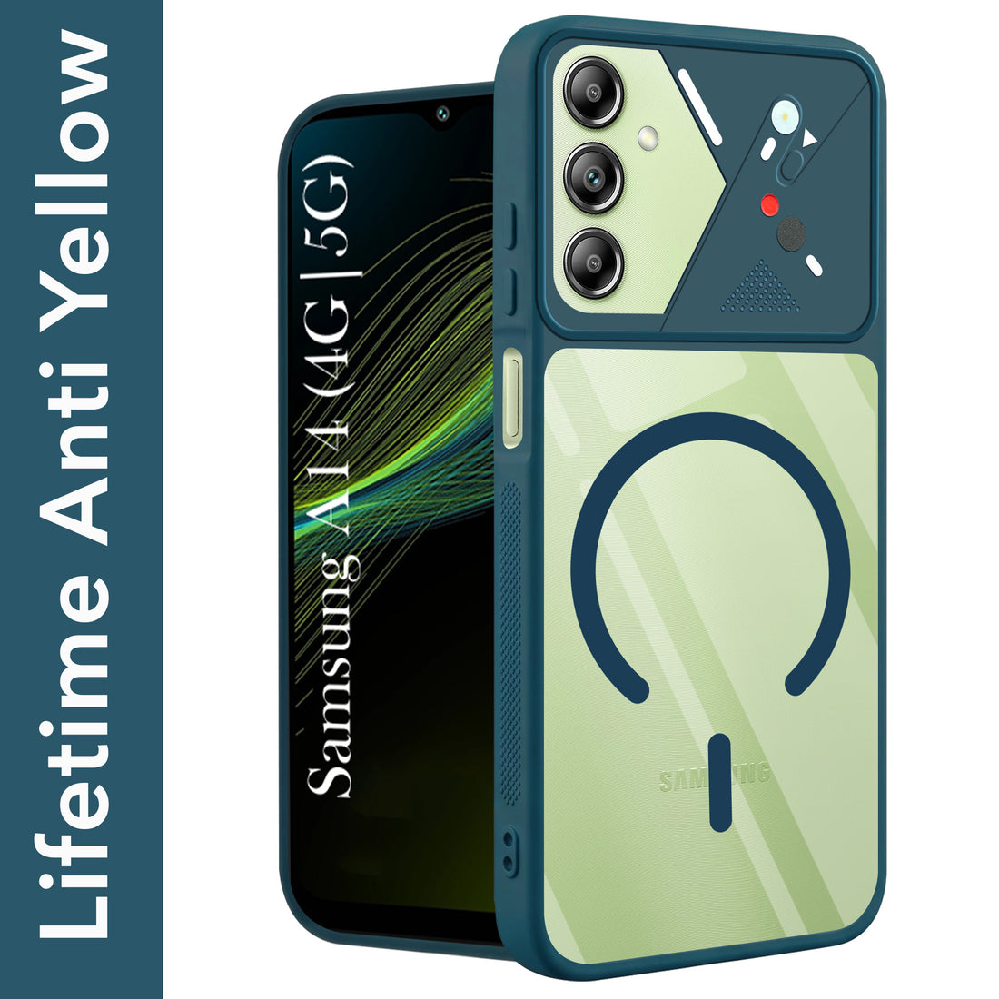 For Samsung Galaxy A14 4G | 5G Back Cover Case Lifetime Anti-Yellow Clear (Camera Protection | Side Grip | Wireless MagSafe Compatible)