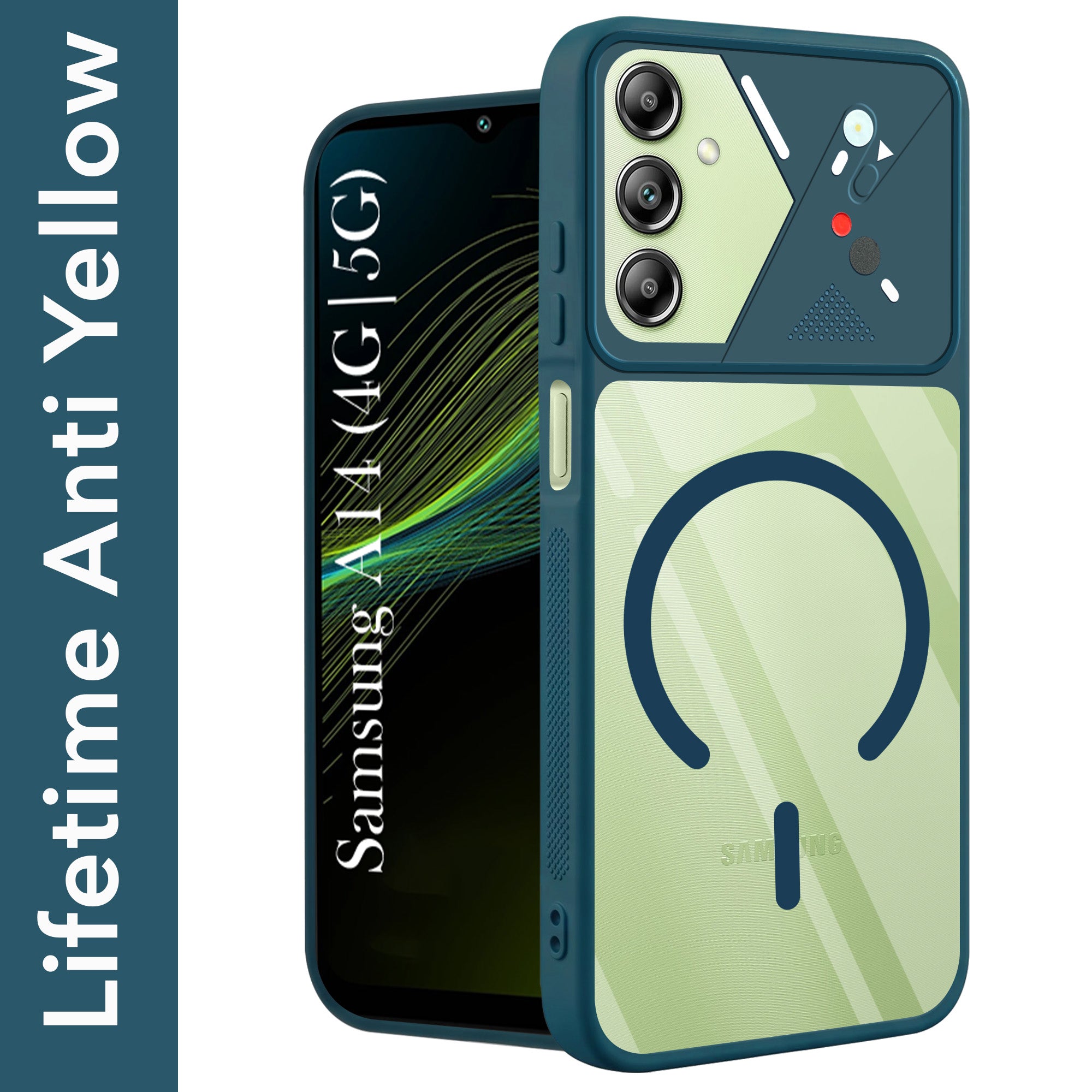 For Samsung Galaxy A14 4G | 5G Back Cover Case Lifetime Anti-Yellow Clear (Camera Protection | Side Grip | Wireless MagSafe Compatible)