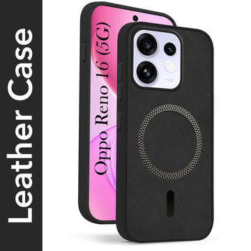 For Oppo Reno 16 Back Cover Case Leather Finish (MagSafe Compatible Wireless Charging | Soft Touch | Camera Bump Protection)