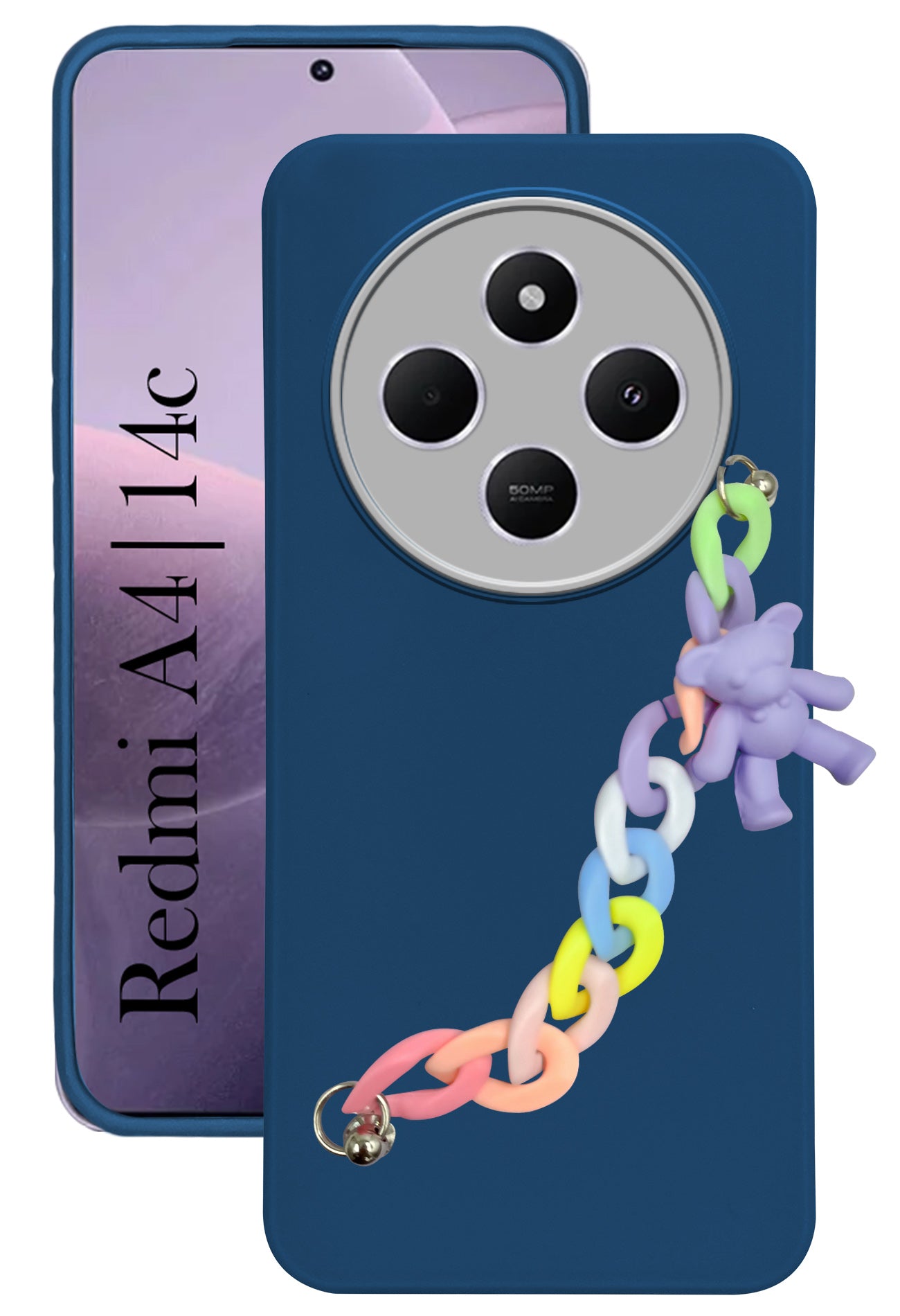 For Xiaomi Redmi A4 5G | Xiaomi Redmi 14C Back Cover Case ( Wrist Hanging Chain | Teddy Bracelet Charms | Dual Color Matte Finish | Full Camera Protection | Sleek and