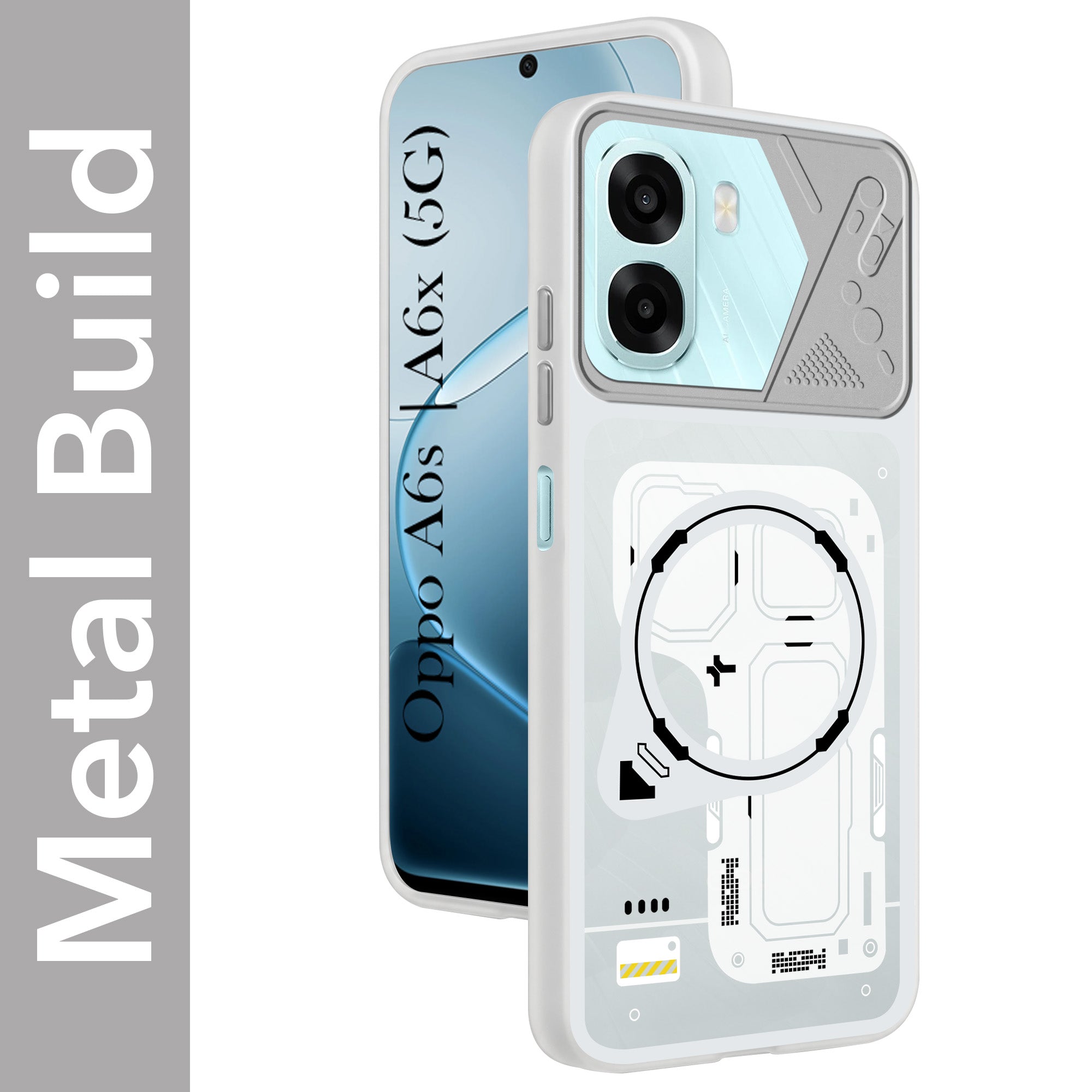 For Oppo A6X | Oppo A6S Metallic Back Cover Case (Metallic Camera Protection & Buttons | Translucent Milky Shade | Hard Polycarbonate)