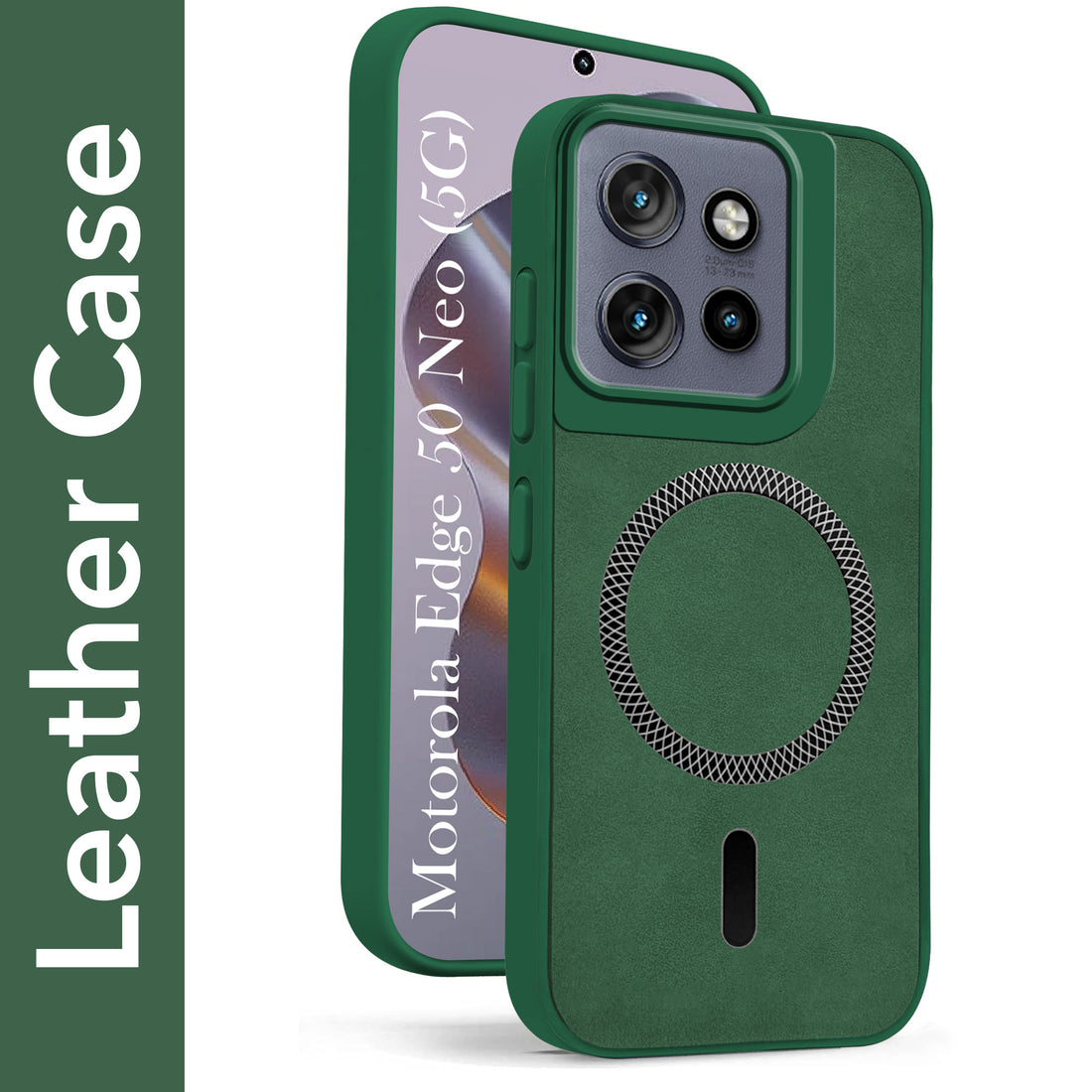 For Motorola Moto Edge 50 Neo Back Cover Case Leather Finish(MagSafe Compatible Wireless Charging | Soft Touch | Camera Bump Protection)