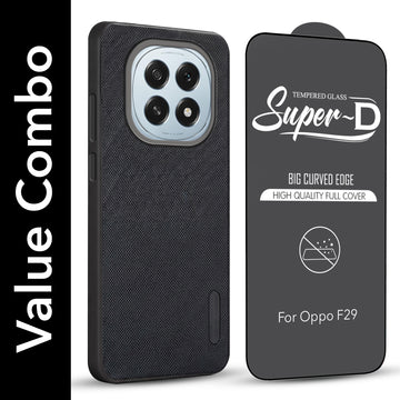 For Oppo F29 Combo with Back Cover and 9H Tempered Glass (Textured Grip Design | Micro-Fiber Cloth Inside | Oleophobic Coating Screen Glass)