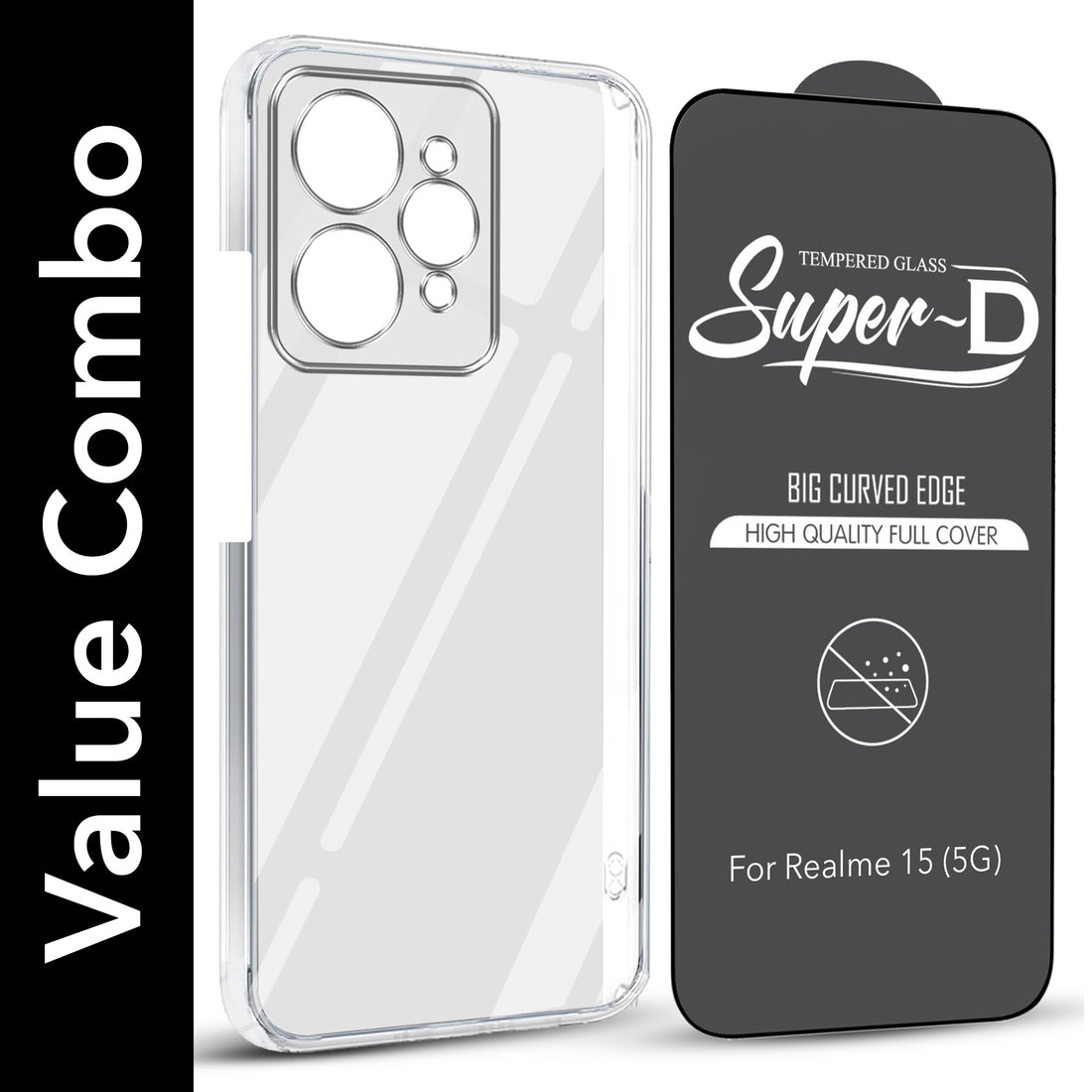 For Realme 15 Combo with Back Cover and 9H Tempered Glass (Lifetime Anti-Yellow | Sleek Hard Crystal | Oleophobic Coating Screen Glass)