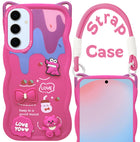 For Samsung Galaxy S24 FE Back Case Cover Strap (3D embossed Figures | Strap Holder | 360* Soft Cushion with Camera Bump)