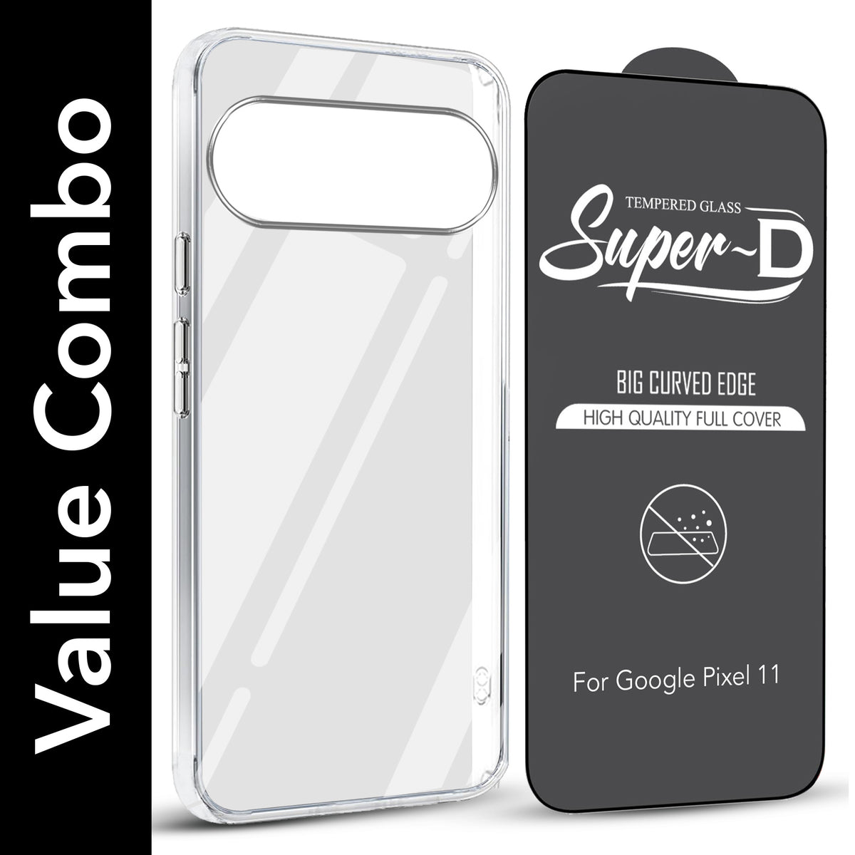 For Google Pixel 11 Combo with Back Cover and 9H Tempered Glass (Lifetime Anti-Yellow | Sleek Hard Crystal | Oleophobic Coating Screen Glass)