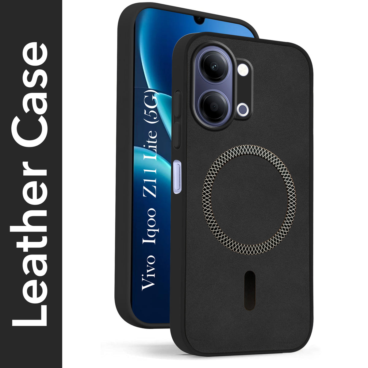 For Vivo iQOO Z11 Lite Back Cover Case Leather Finish (MagSafe Compatible Wireless Charging | Soft Touch | Camera Bump Protection)