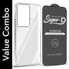 For Vivo T3 5G Combo with Back Cover and 9H Tempered Glass (Lifetime Anti-Yellow | Sleek Hard Crystal | Oleophobic Coating Screen Glass)