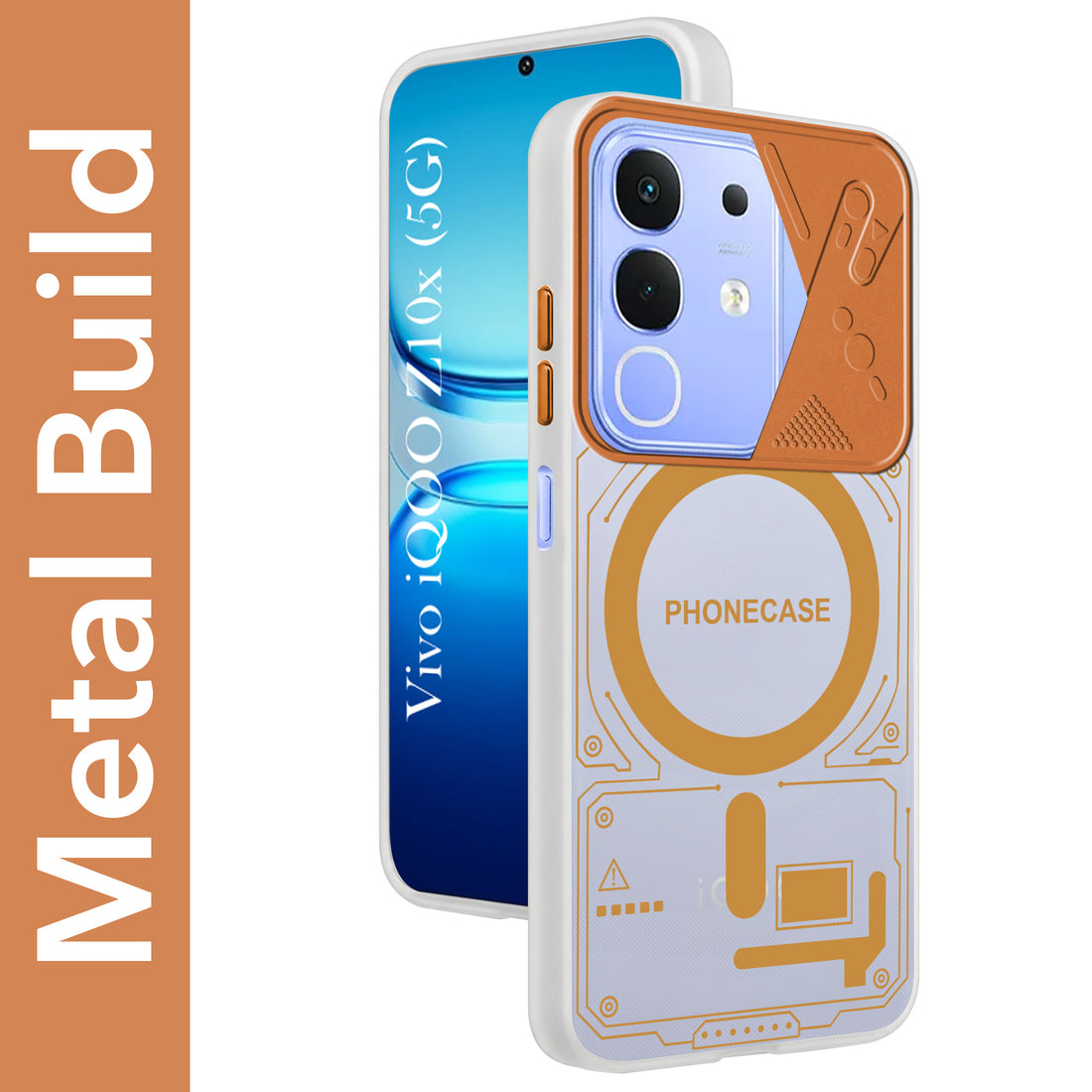 For Vivo iQOO Z10x Metallic Back Cover Case (Metallic Camera Protection & Buttons | Translucent Milky Shade | Hard Polycarbonate)