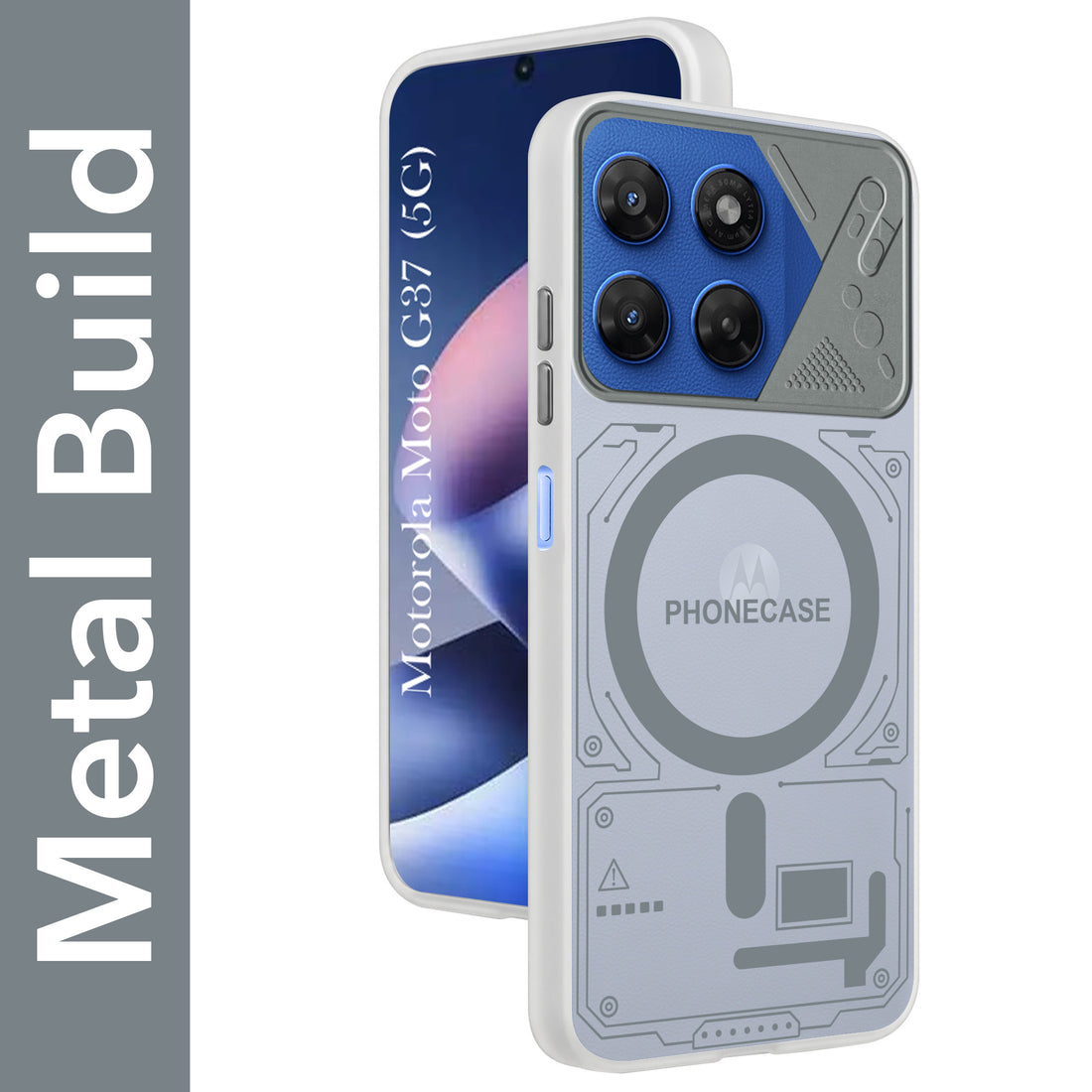 For Motorola Moto G37 Metallic Back Cover Case (Metallic Camera Protection & Buttons | Translucent Milky Shade | Hard Polycarbonate)