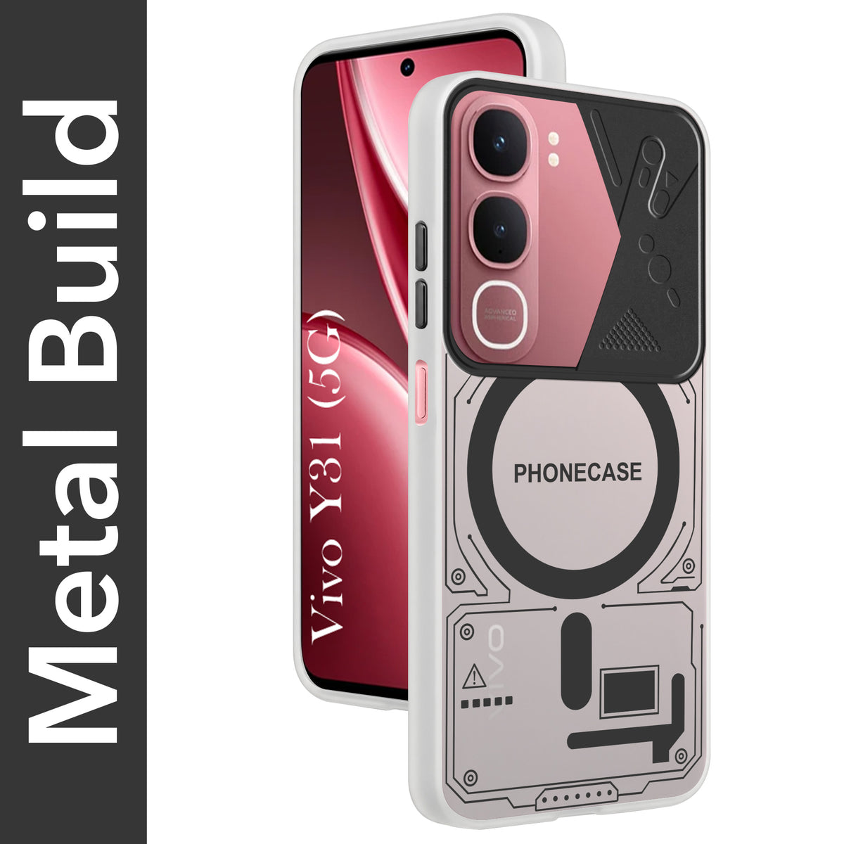 For Vivo Y31 5G Metallic Back Cover Case (Metallic Camera Protection & Buttons | Translucent Milky Shade | Hard Polycarbonate)