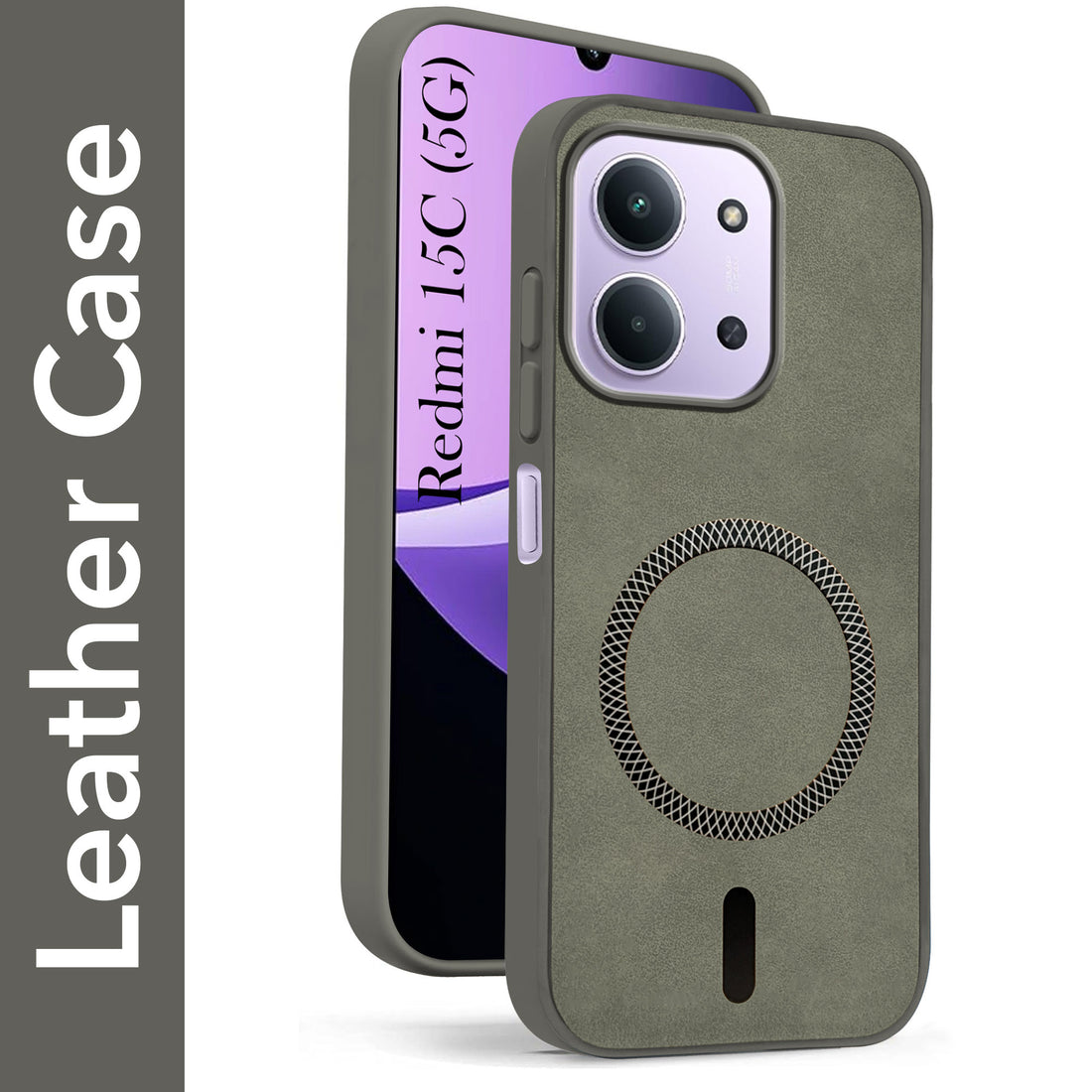 For Redmi 15C Back Cover Case Leather Finish (MagSafe Compatible Wireless Charging | Soft Touch | Camera Bump Protection)