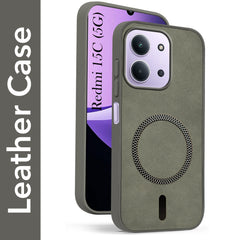 For Redmi 15C Back Cover Case Leather Finish (MagSafe Compatible Wireless Charging | Soft Touch | Camera Bump Protection)