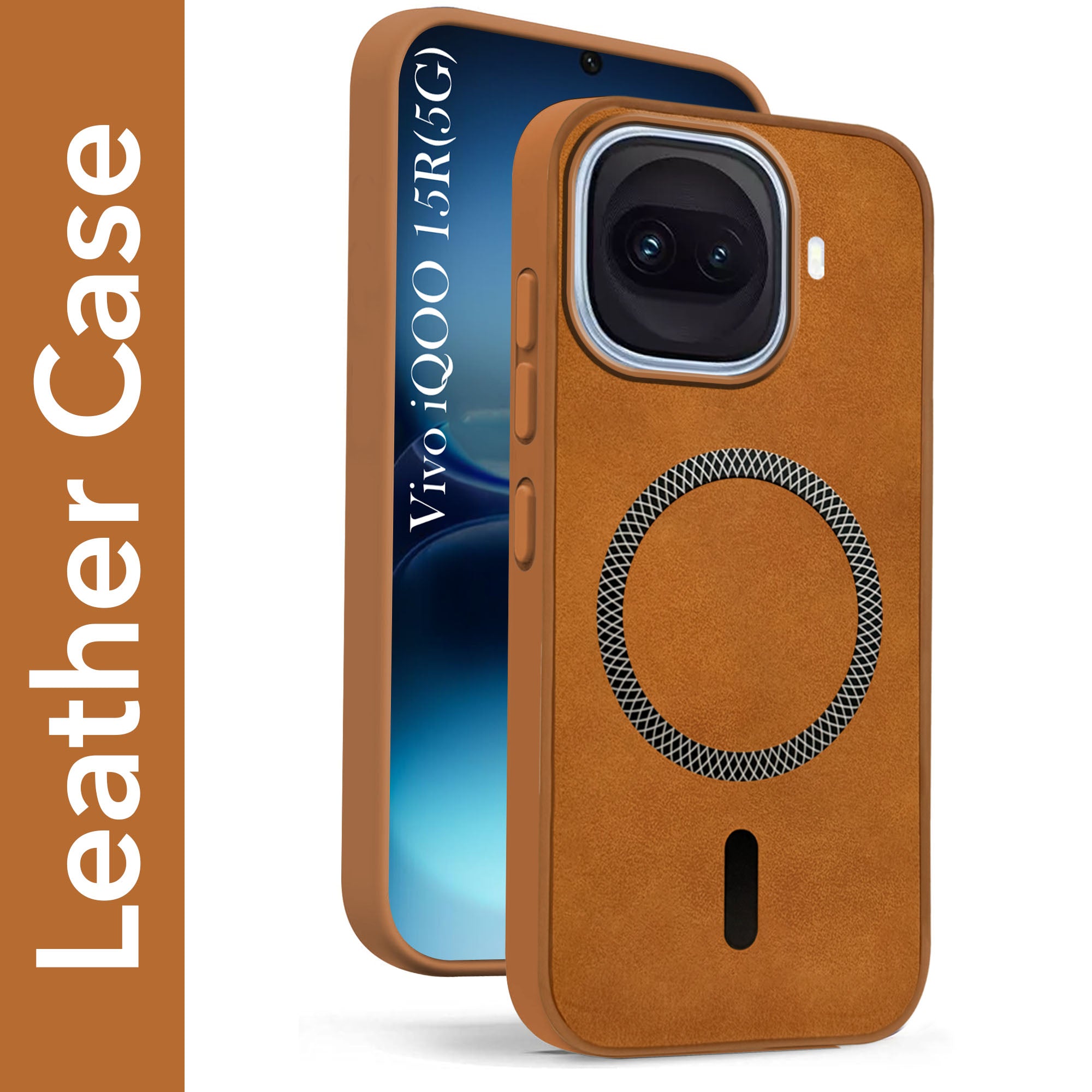 For Vivo iQOO 15R 5G Back Cover Case Leather Finish (MagSafe Compatible Wireless Charging | Soft Touch | Camera Bump Protection)