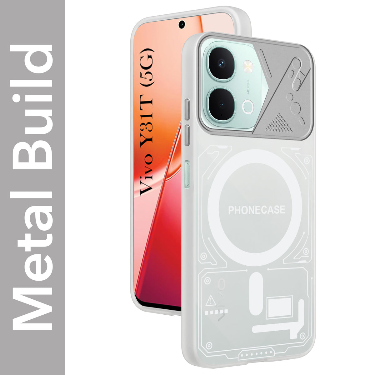 For Vivo Y31T 5G Metallic Back Cover Case (Metallic Camera Protection & Buttons | Translucent Milky Shade | Hard Polycarbonate)