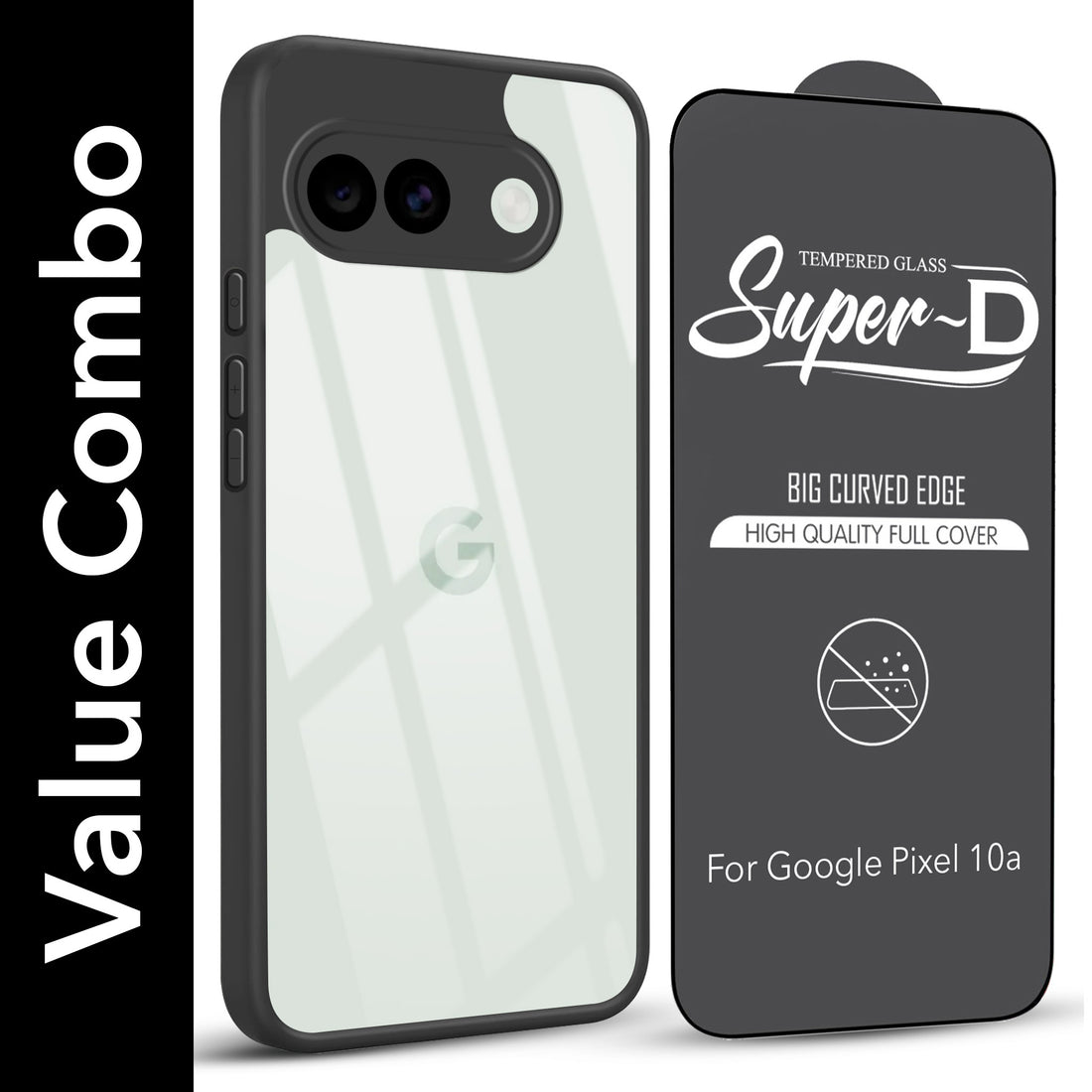 For Google Pixel 10a Combo with Back Cover and 9H Tempered Glass (Lifetime Anti-Yellow | Crystal Clear Shockproof | Oleophobic Coating Screen Glass)