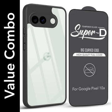 For Google Pixel 10a Combo with Back Cover and 9H Tempered Glass (Lifetime Anti-Yellow | Crystal Clear Shockproof | Oleophobic Coating Screen Glass)