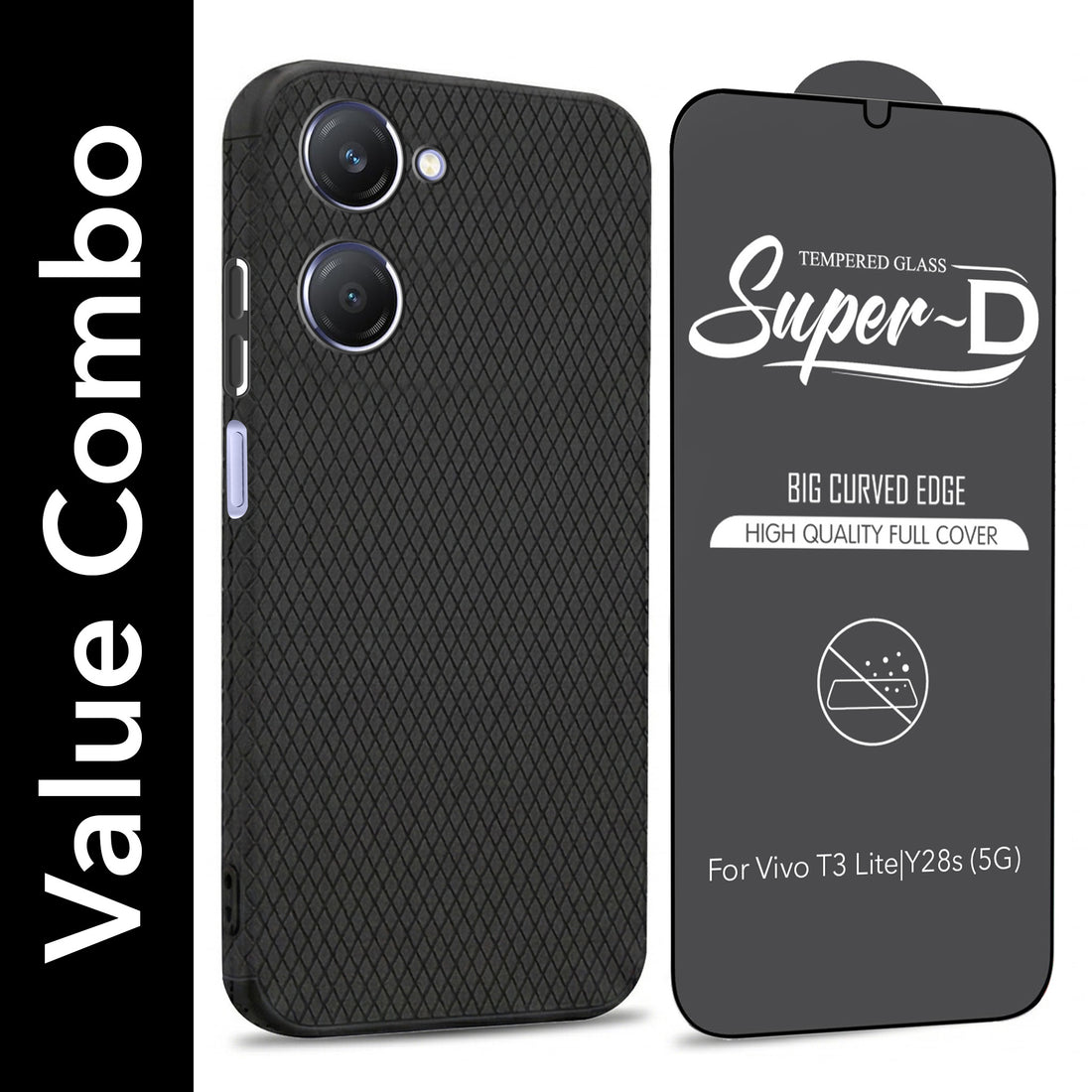 For Vivo Y28s 5G | Vivo T3 Lite 5G Combo with Back Cover and 9H Tempered Glass (Liquid Silicone | Camera Protection | Oleophobic Coating Screen Glass)