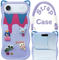 For Apple iPhone 17 Air Back Case Cover Strap (3D Embossed Figures | Strap Holder | 360* Soft Cushion with Camera Bump)