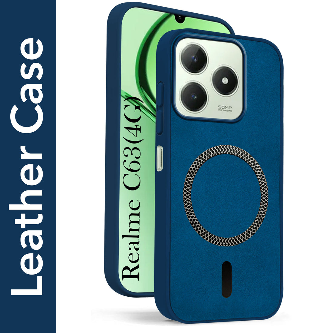 For Realme C63 4G Back Cover Case Leather Finish (MagSafe Compatible Wireless Charging | Soft Touch | Camera Bump Protection)