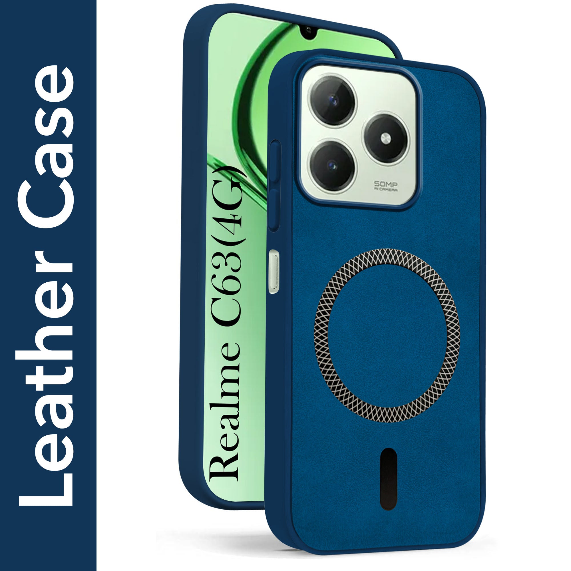 For Realme C63 4G Back Cover Case Leather Finish (MagSafe Compatible Wireless Charging | Soft Touch | Camera Bump Protection)
