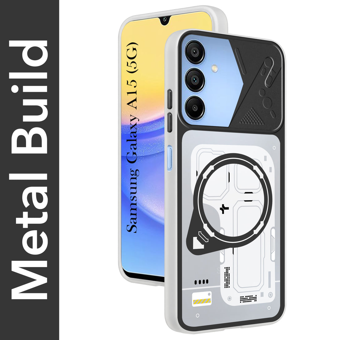 For Samsung Galaxy A15 5G Metallic Back Cover Case (Metallic Camera Protection & Buttons | Translucent Milky Shade | Hard Polycarbonate)