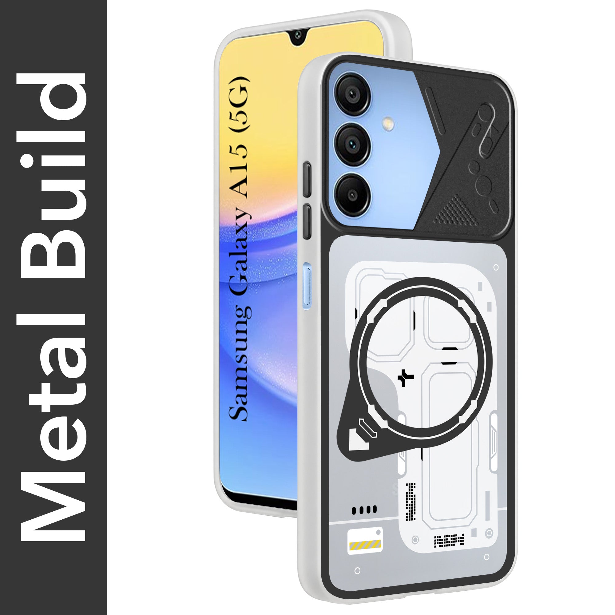 For Samsung Galaxy A15 5G Metallic Back Cover Case (Metallic Camera Protection & Buttons | Translucent Milky Shade | Hard Polycarbonate)