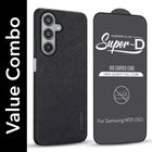 For Samsung Galaxy M35 5G Combo with Back Cover and 9H Tempered Glass (Textured Grip Design | Micro-Fiber Cloth Inside | Oleophobic Coating Screen Glass)