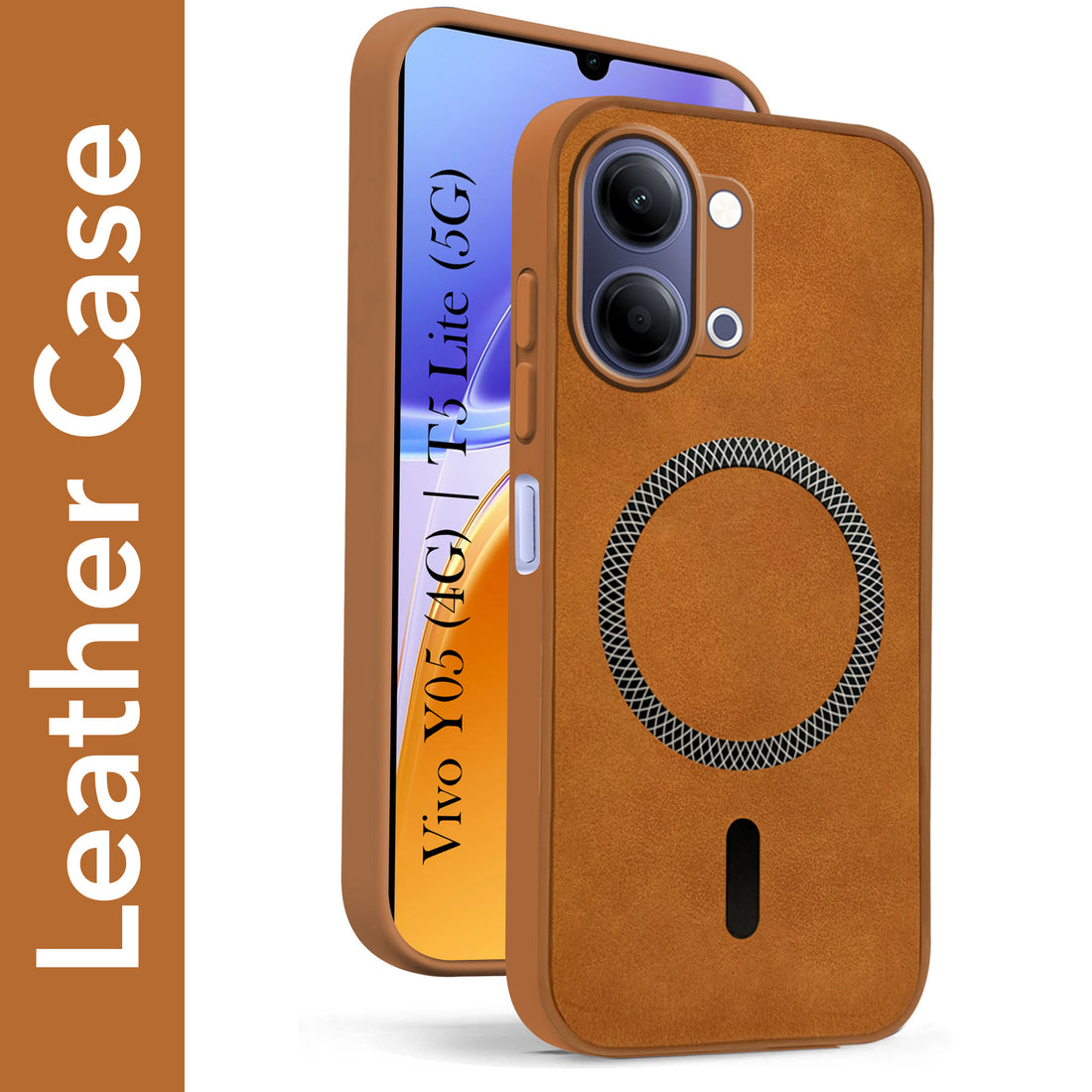 For Vivo Y05 4G | Vivo T5 Lite 5G Back Cover Case Leather Finish (MagSafe Compatible Wireless Charging | Soft Touch | Camera Bump Protection)