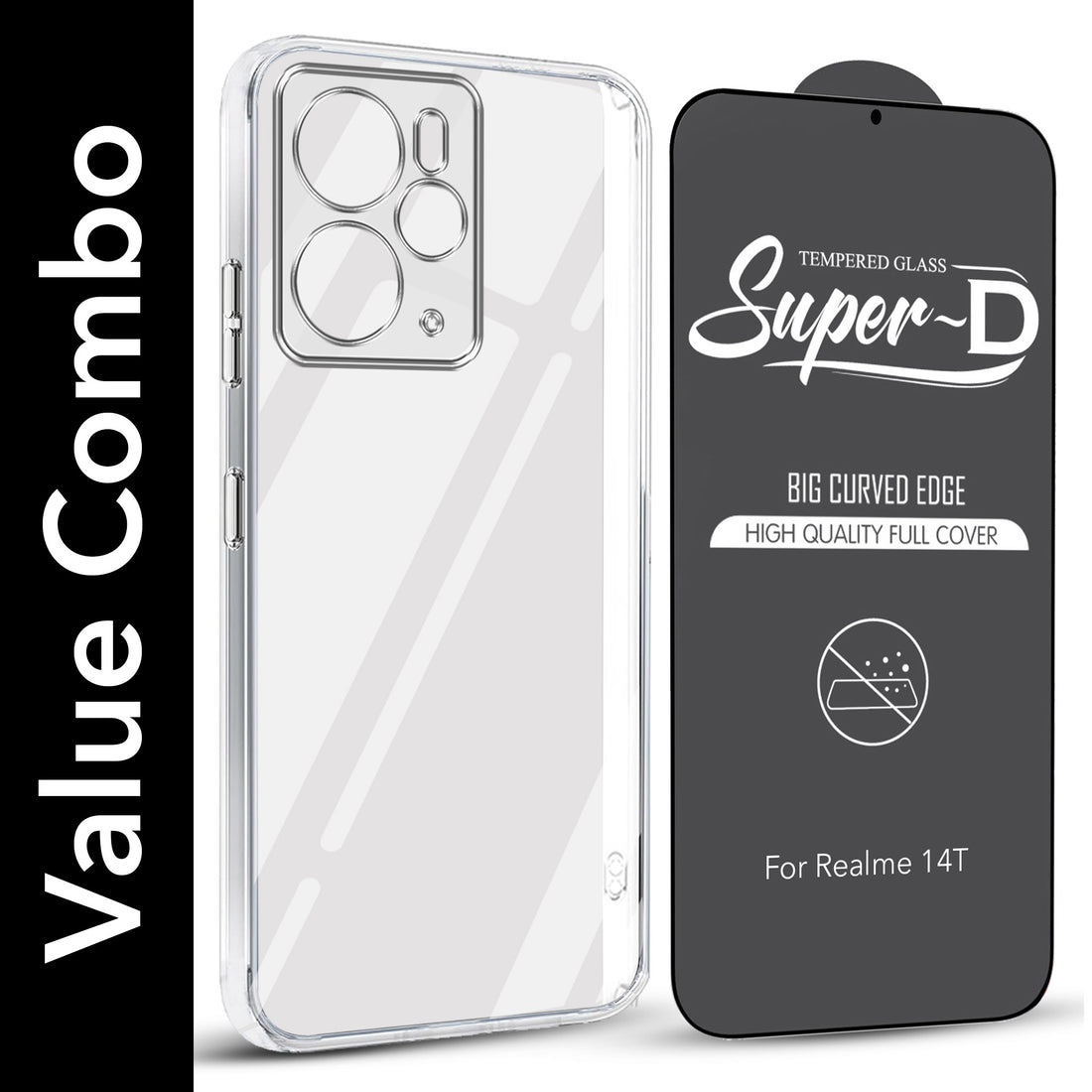 For Realme 14T Combo with Back Cover and 9H Tempered Glass (Lifetime Anti-Yellow | Sleek Hard Crystal | Oleophobic Coating Screen Glass)