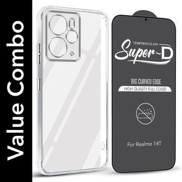 For Realme 14T Combo with Back Cover and 9H Tempered Glass (Lifetime Anti-Yellow | Sleek Hard Crystal | Oleophobic Coating Screen Glass)