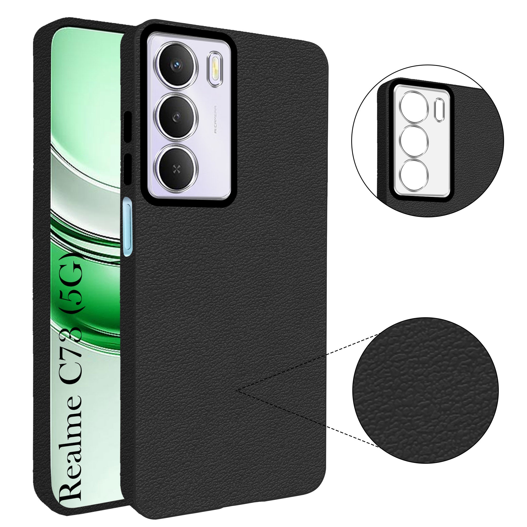 For Realme C73 Back Cover Case (Glass Like Camera Protection | Leather Feel | Minimalist Professional Grip)